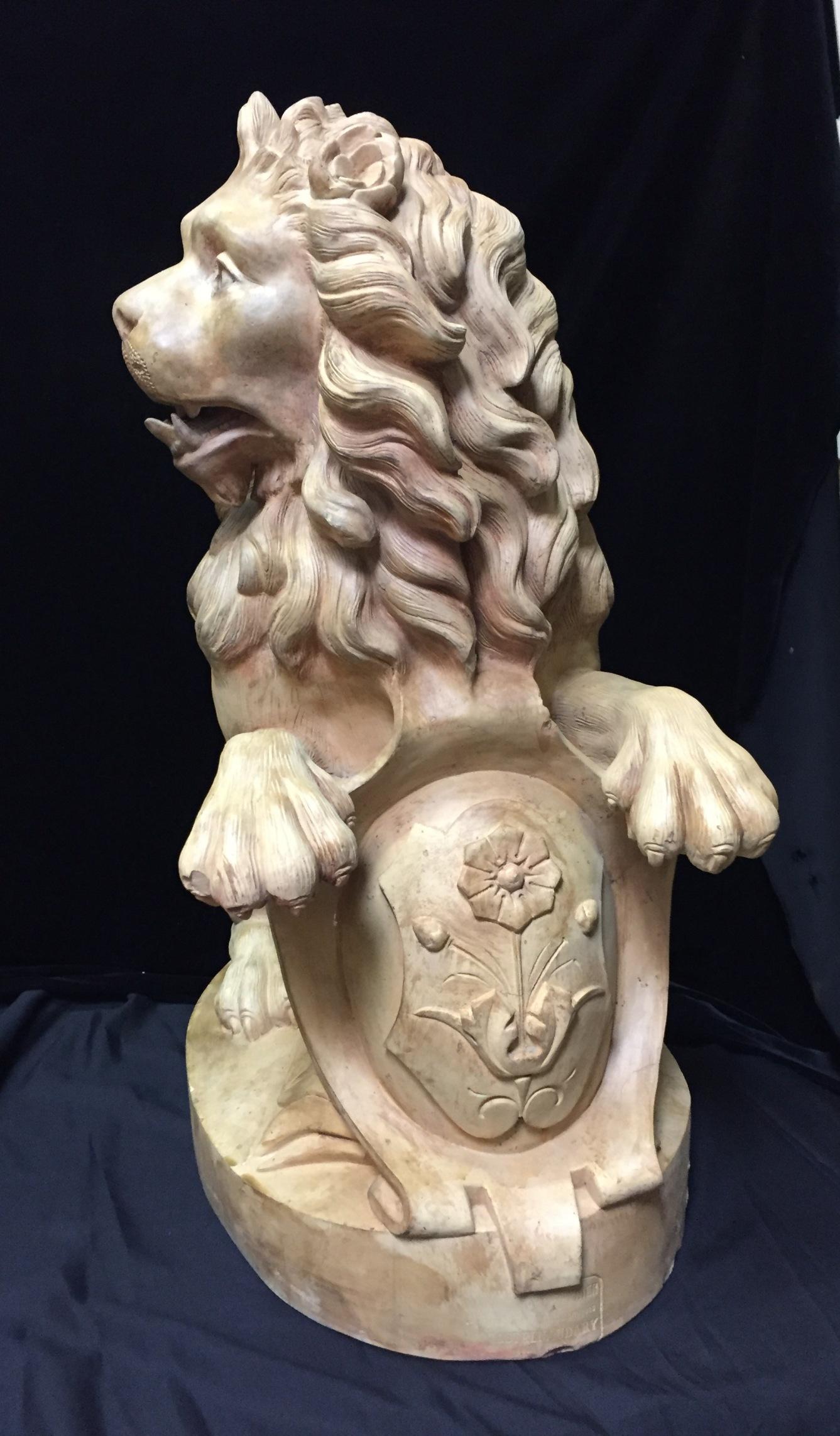 Pair of French Terracotta Lions, 19th Century Stamped 4