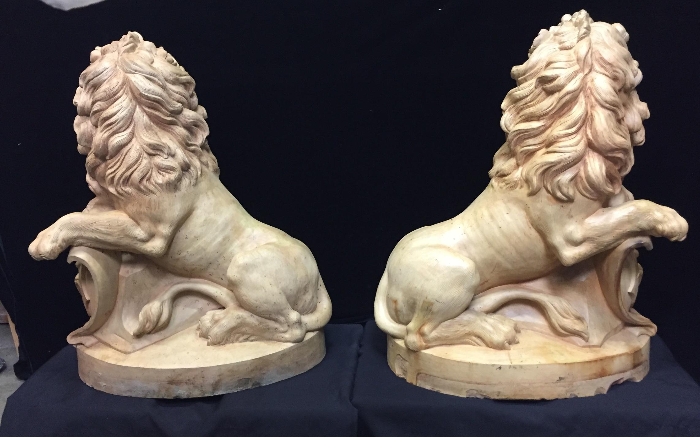 Pair of French Terracotta Lions, 19th Century Stamped 5