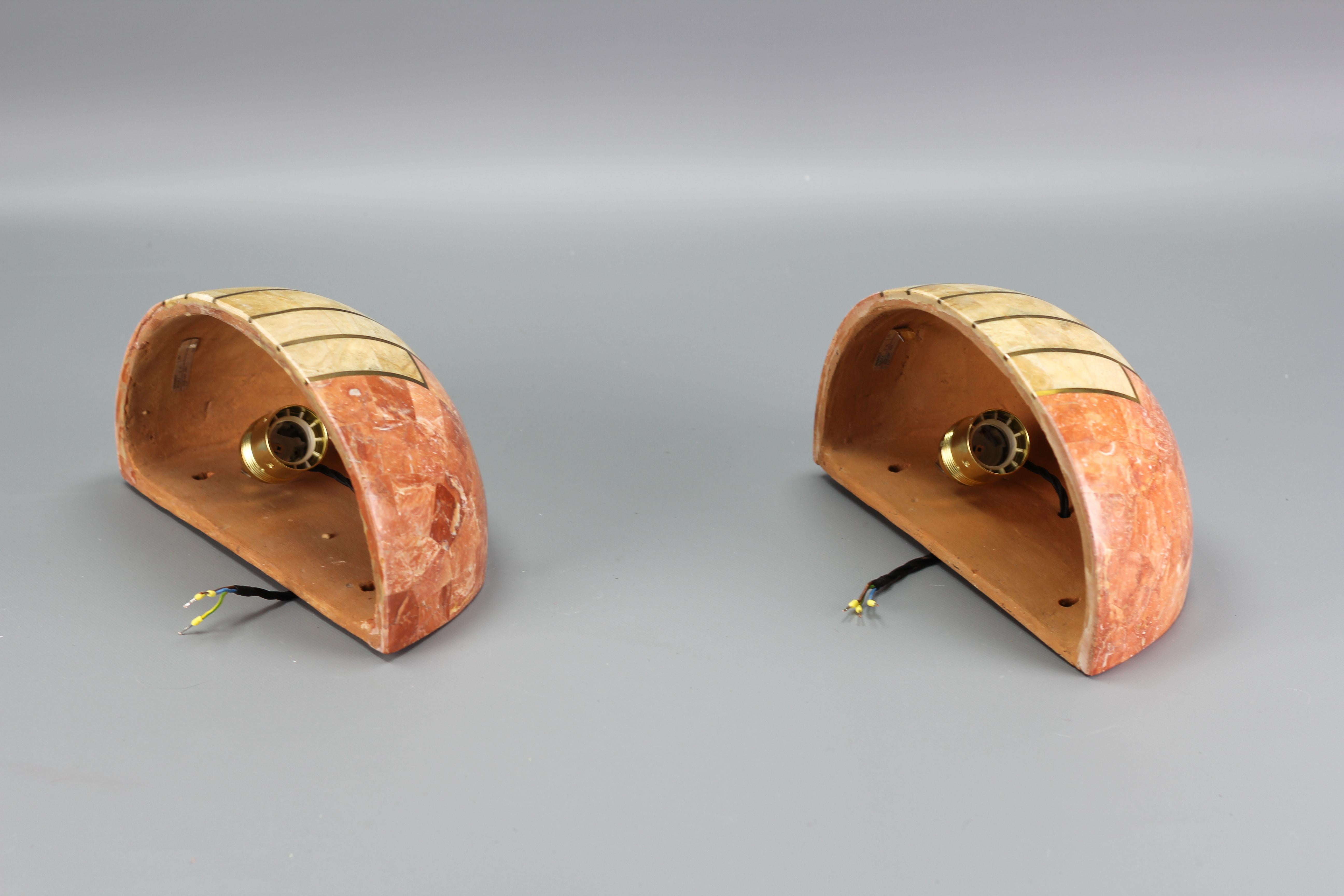 Pair of French Terracotta, Marble and Brass Wall Sconces by Louis Drimmer 9