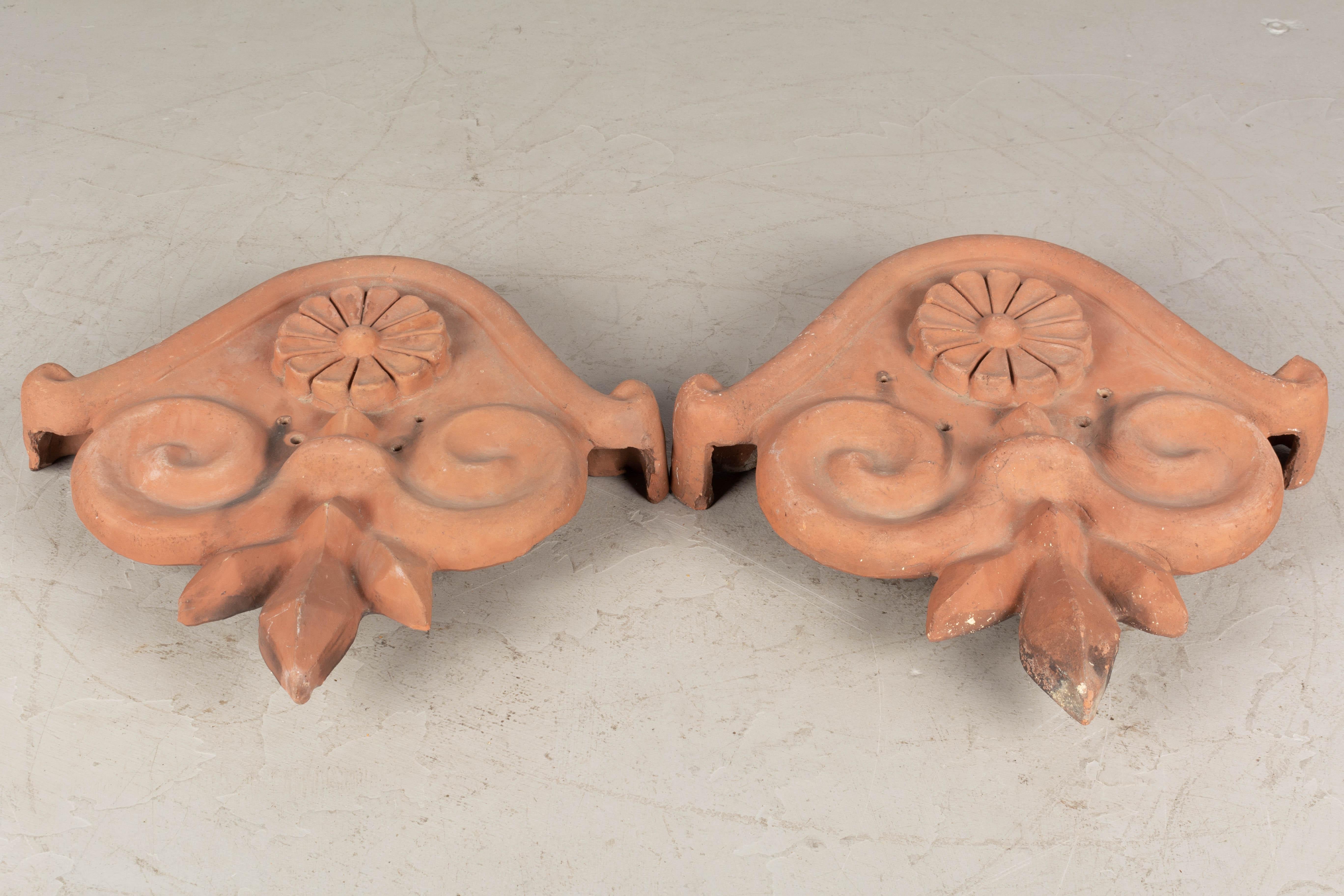 20th Century Pair of French Terracotta Roof Ornaments For Sale
