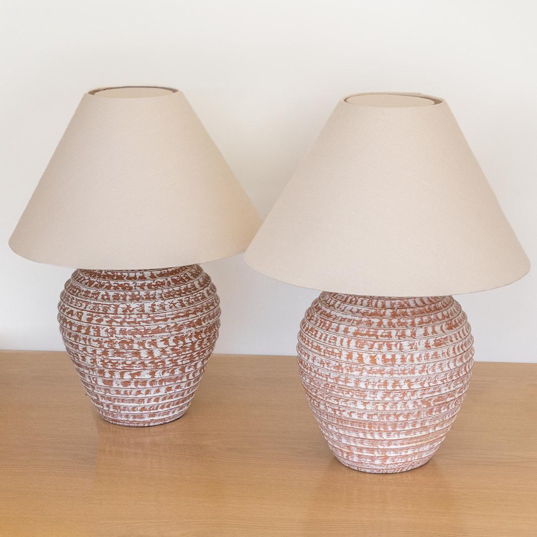 20th Century Pair of French Terracotta Table Lamps