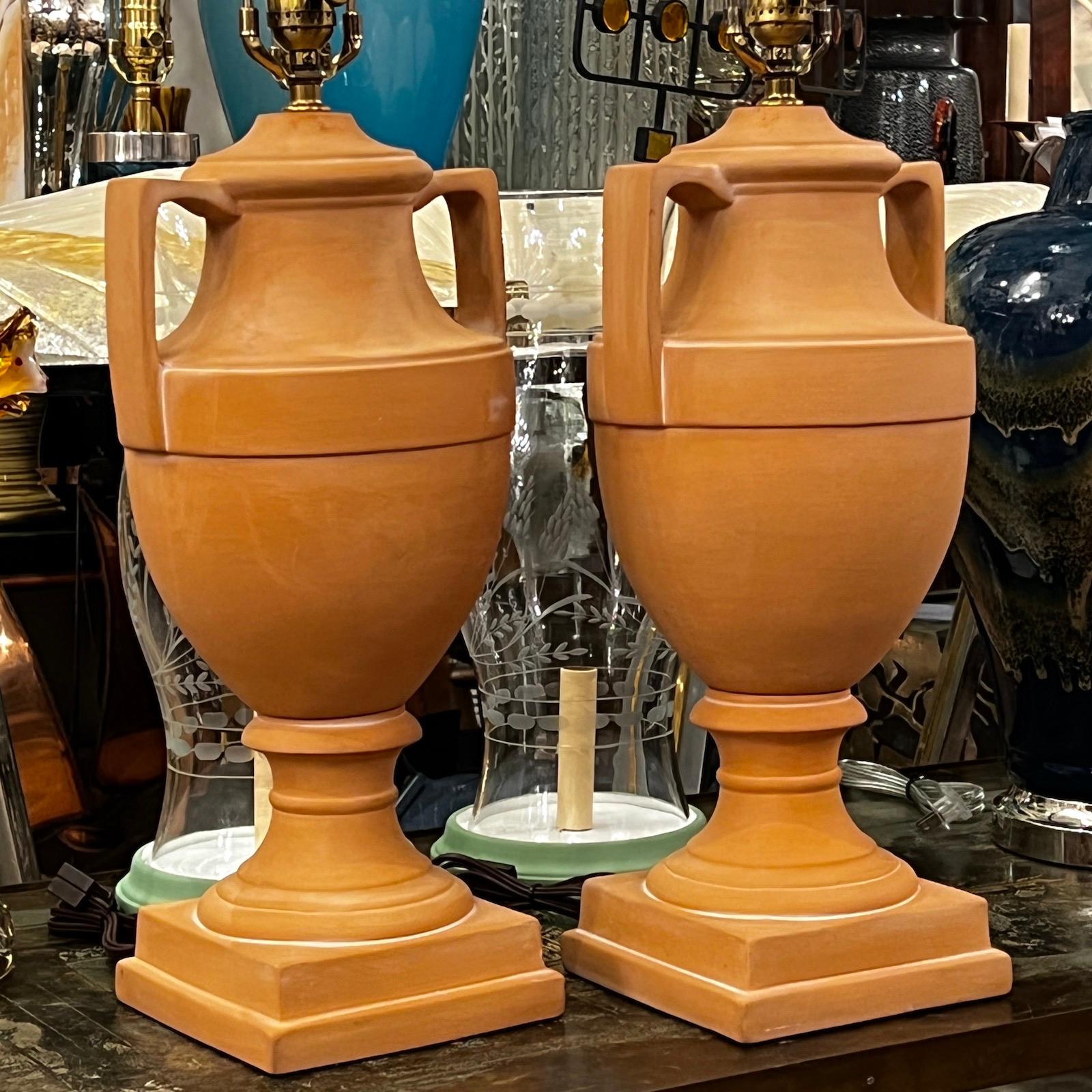 Pair of French Terracotta Table Lamps For Sale 1