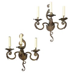 Pair of French Three-Arm Louis XV Style Sconces