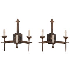Pair of French Three-Light Torch-Style Iron Sconces