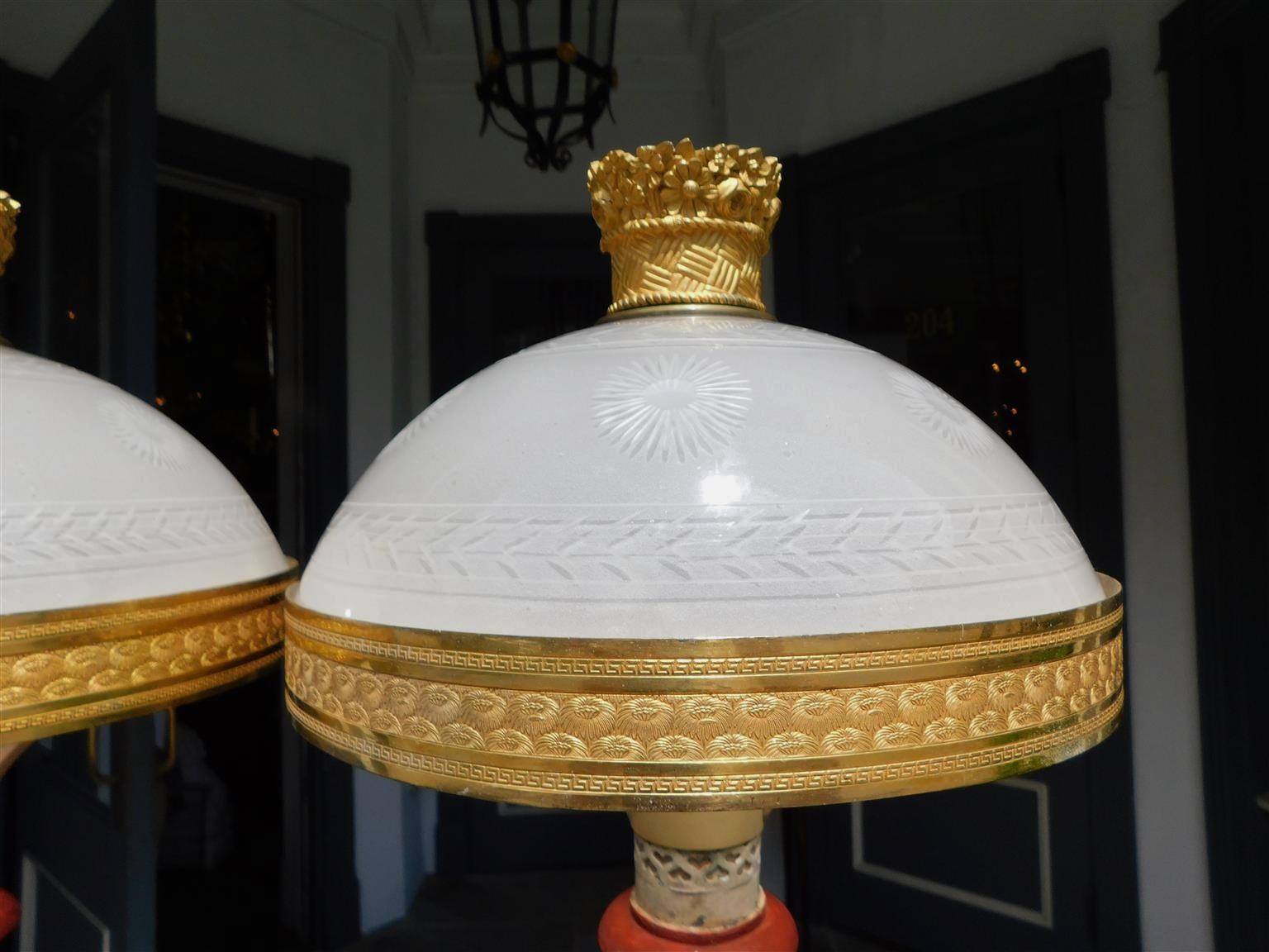 Pair of French Tole and Faux Marble Column Table Lamps, Originally Oil, C. 1820 For Sale 3