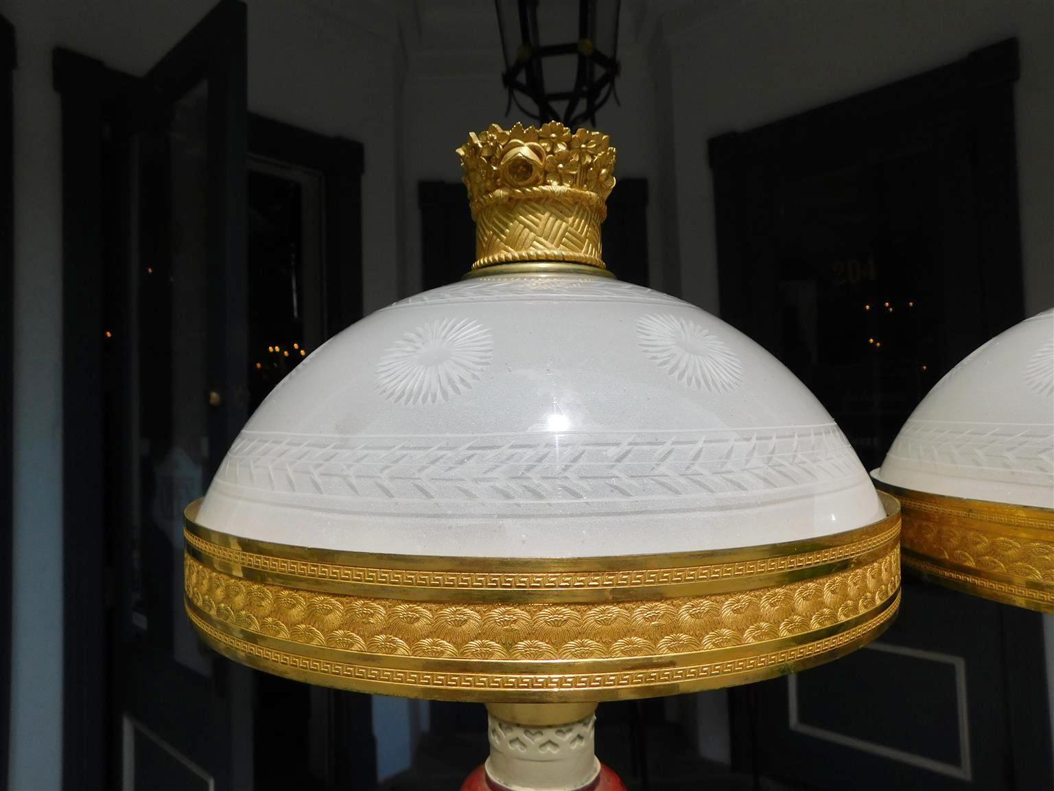 Pair of French Tole and Faux Marble Column Table Lamps, Originally Oil, C. 1820 For Sale 2