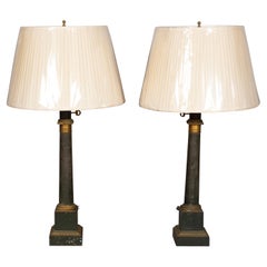 Pair of French Tole Columnar Table Lamps