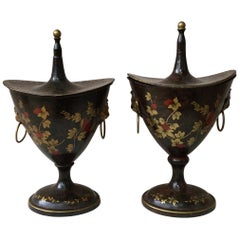 Pair of French Tole Covered Urns Circa 1950
