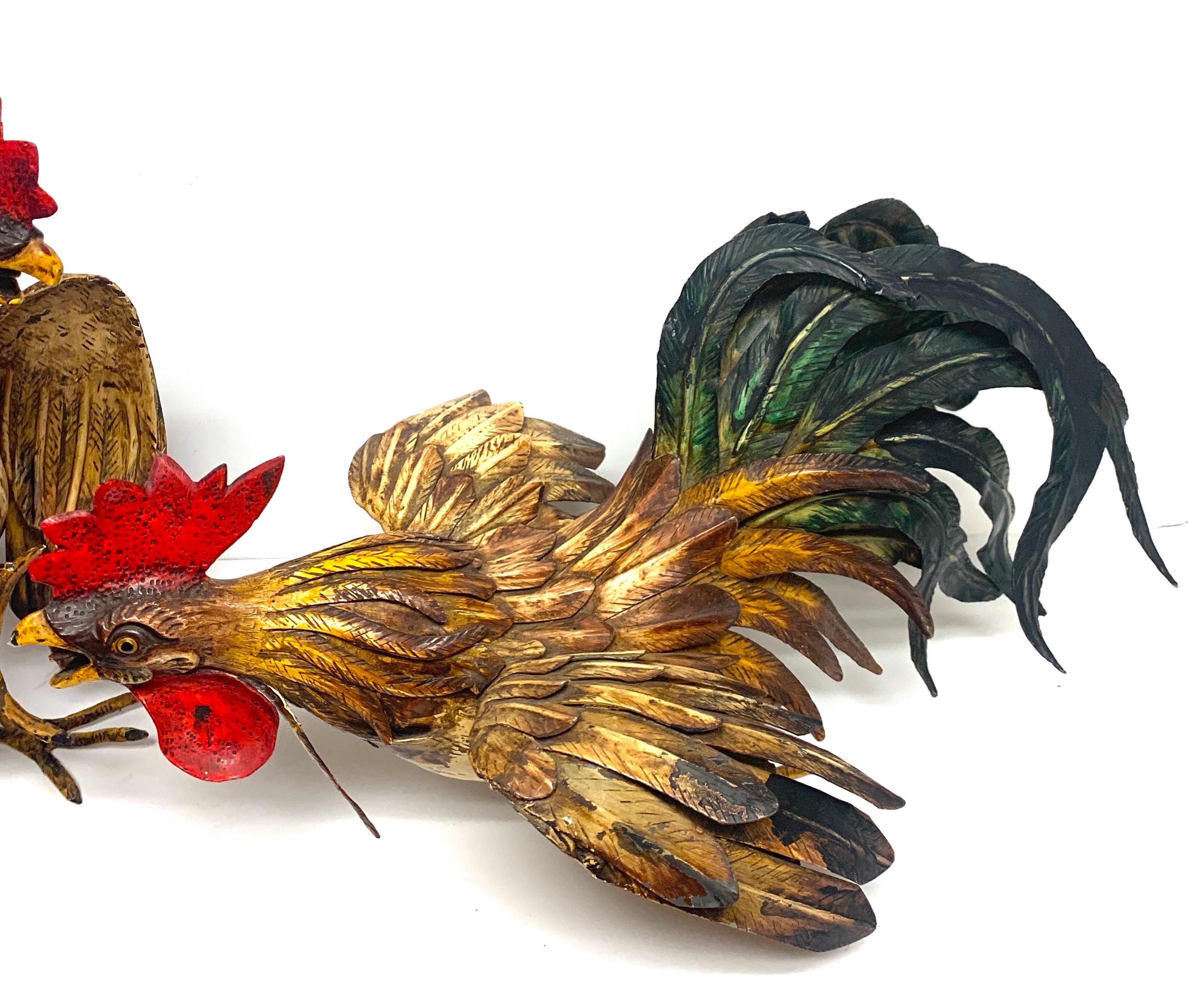 Pair of French Tole Fighting Roosters In Good Condition In Atlanta, GA