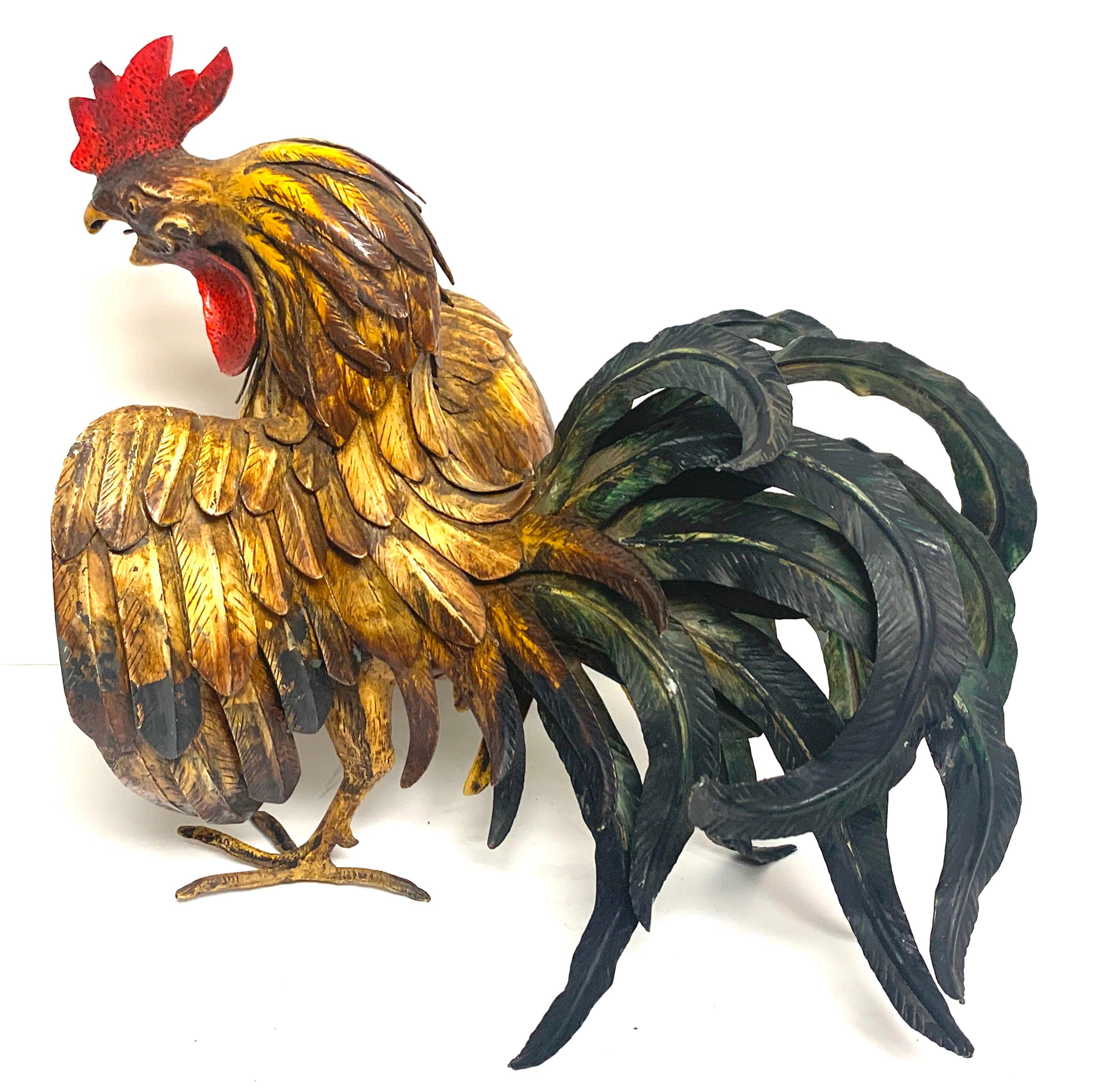 20th Century Pair of French Tole Fighting Roosters