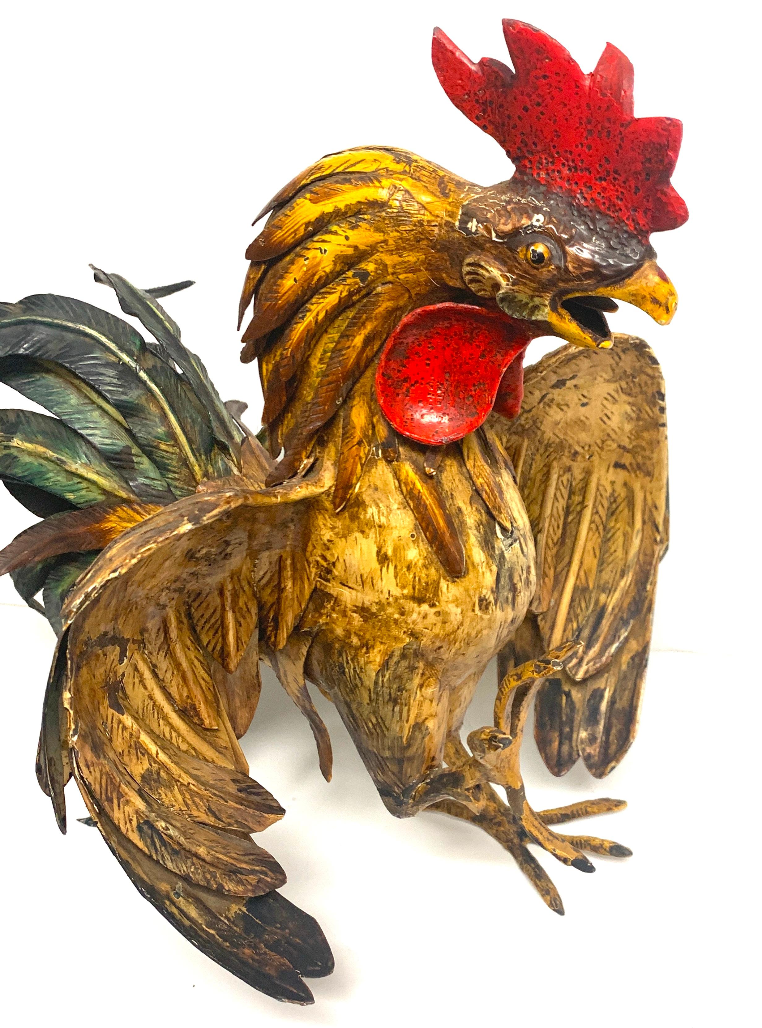 Metal Pair of French Tole Fighting Roosters