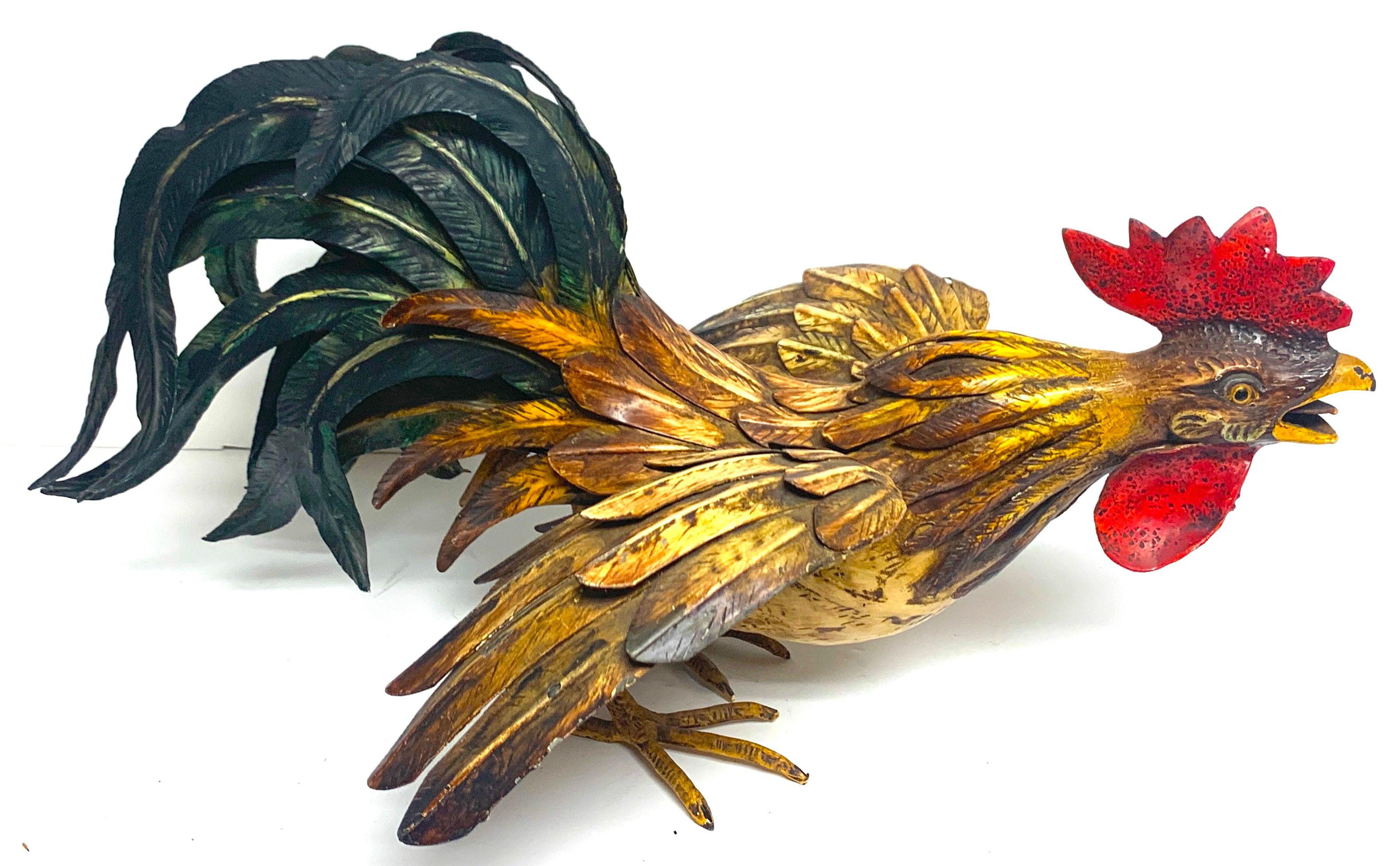 Pair of French Tole Fighting Roosters 2