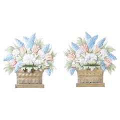 Pair of French Tole Floral Electrified Wall Sconces