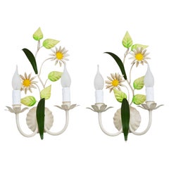 Pair of French Tôle Flower Wall Light Sconces, c1960