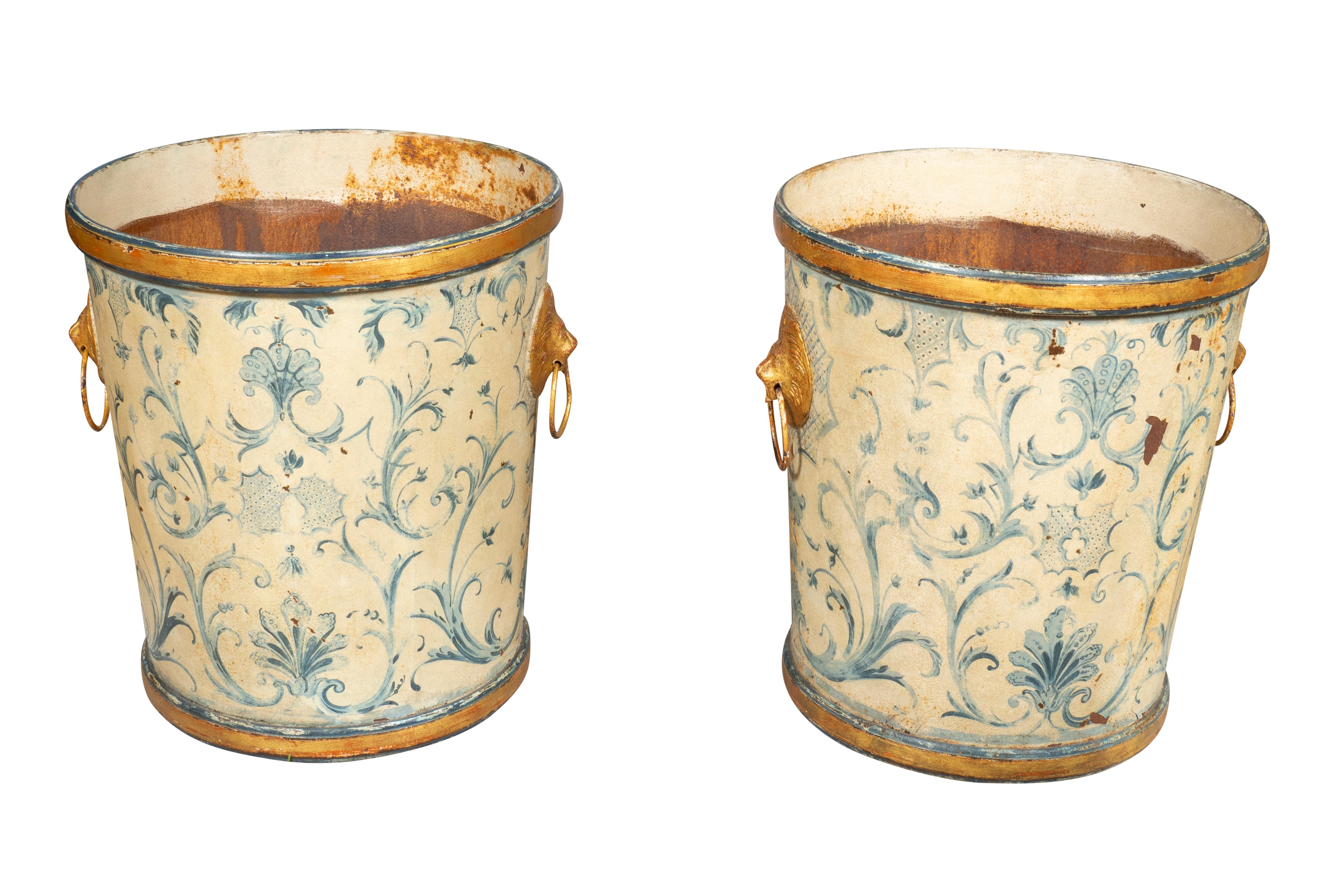 European Pair Of French Tole Garden Planters For Sale