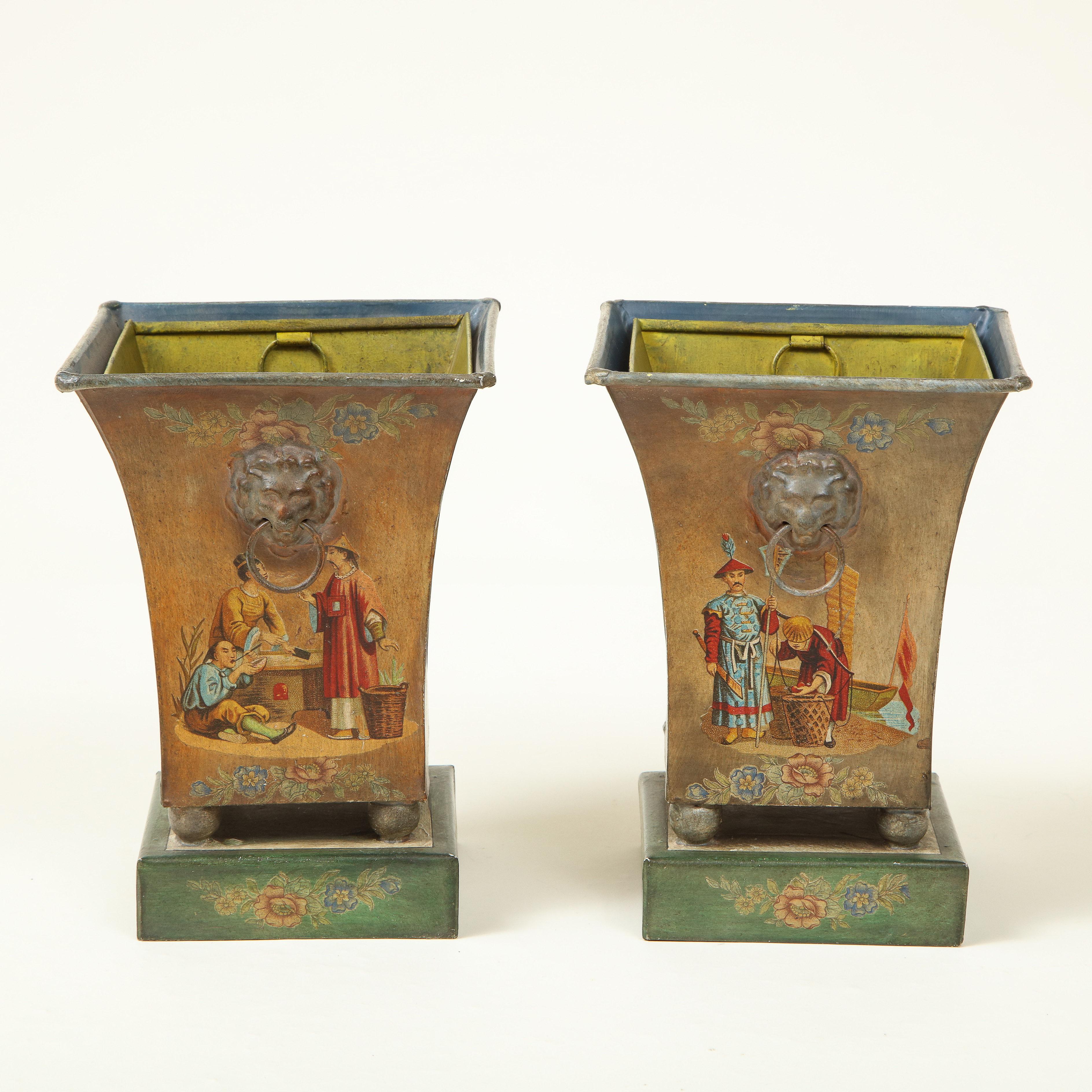 Pair of French Tôle Peinte Chinoiserie Cache Pots 5