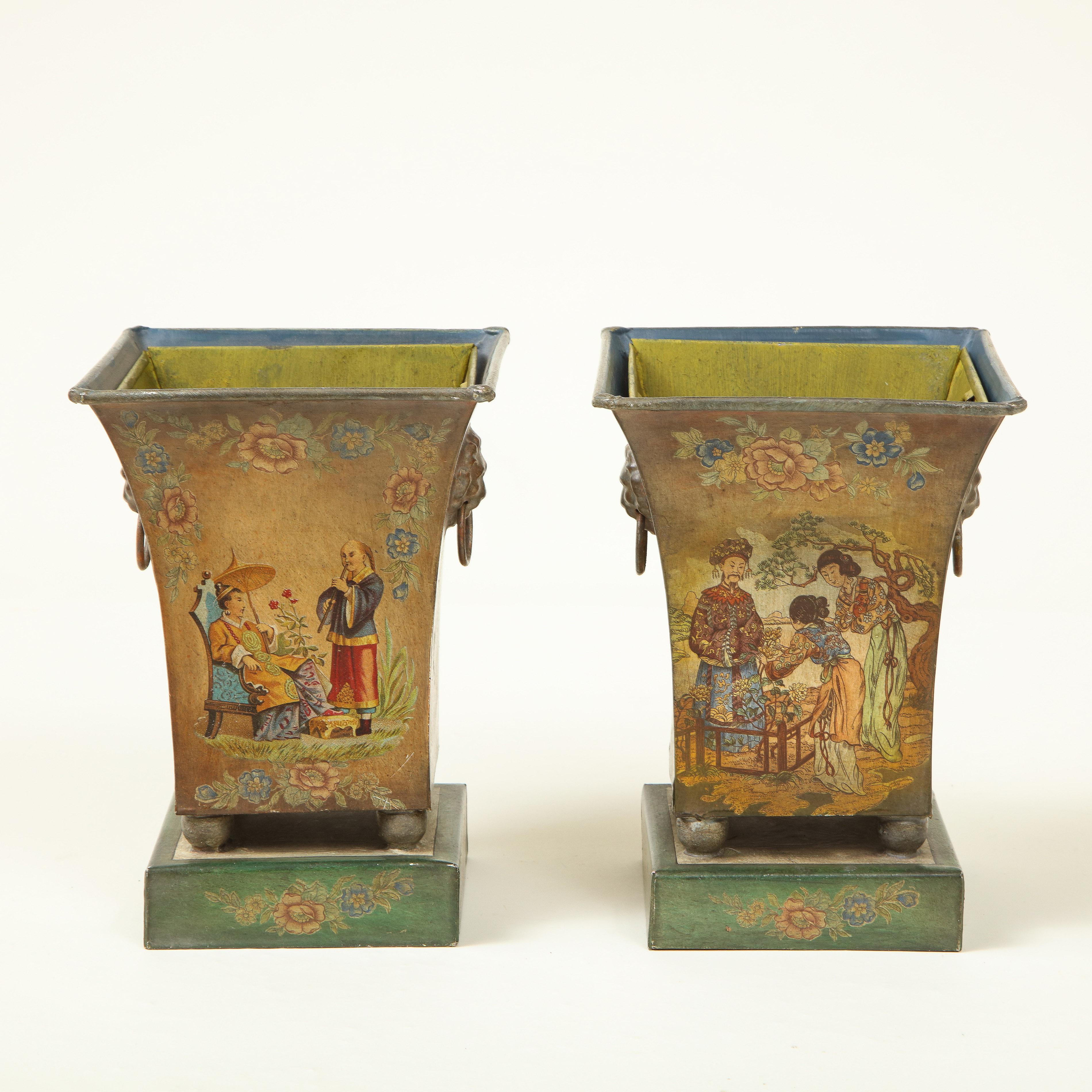 Pair of French Tôle Peinte Chinoiserie Cache Pots 8