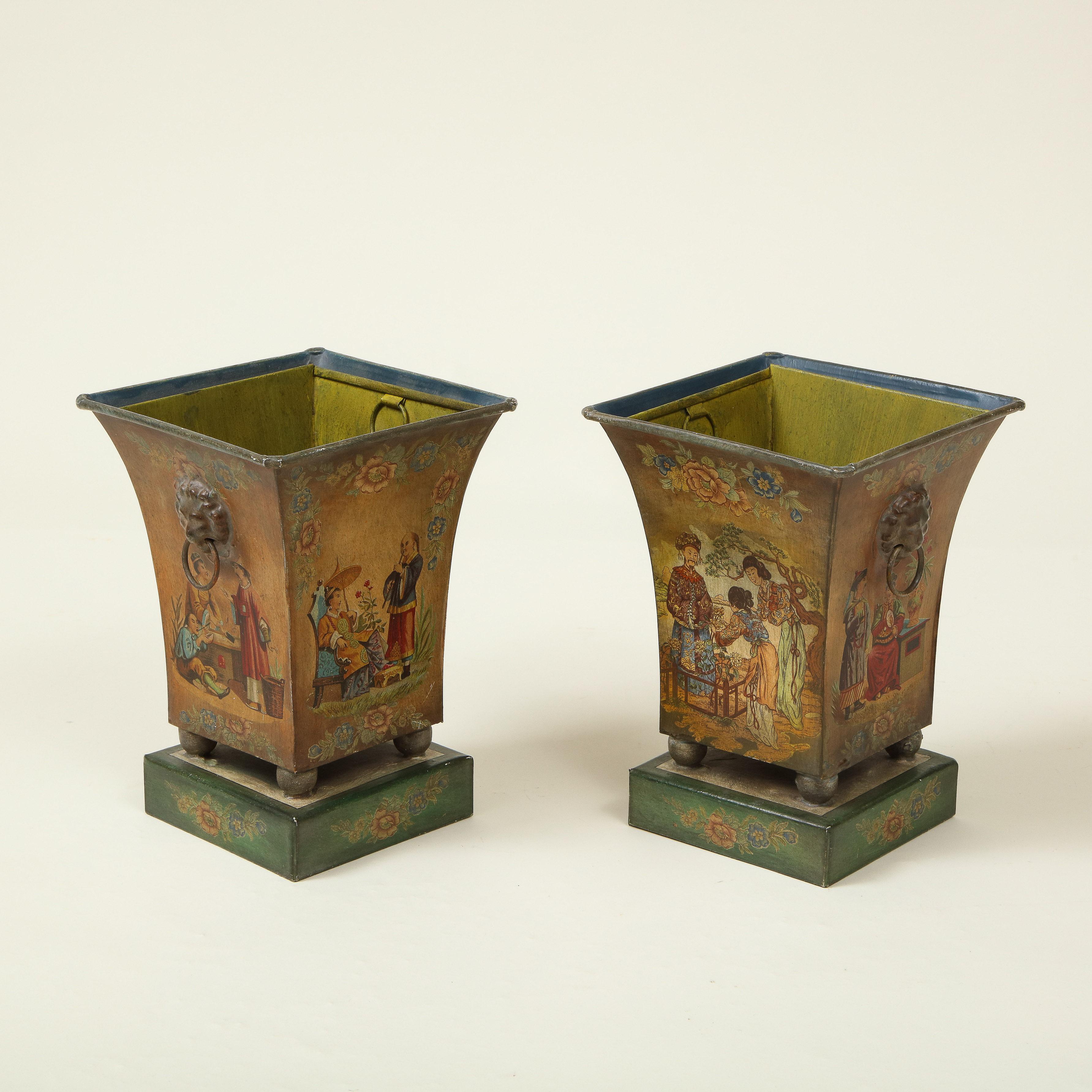 Pair of French Tôle Peinte Chinoiserie Cache Pots 11