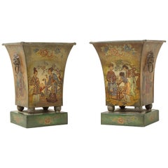 Pair of French Tôle Peinte Chinoiserie Cache Pots