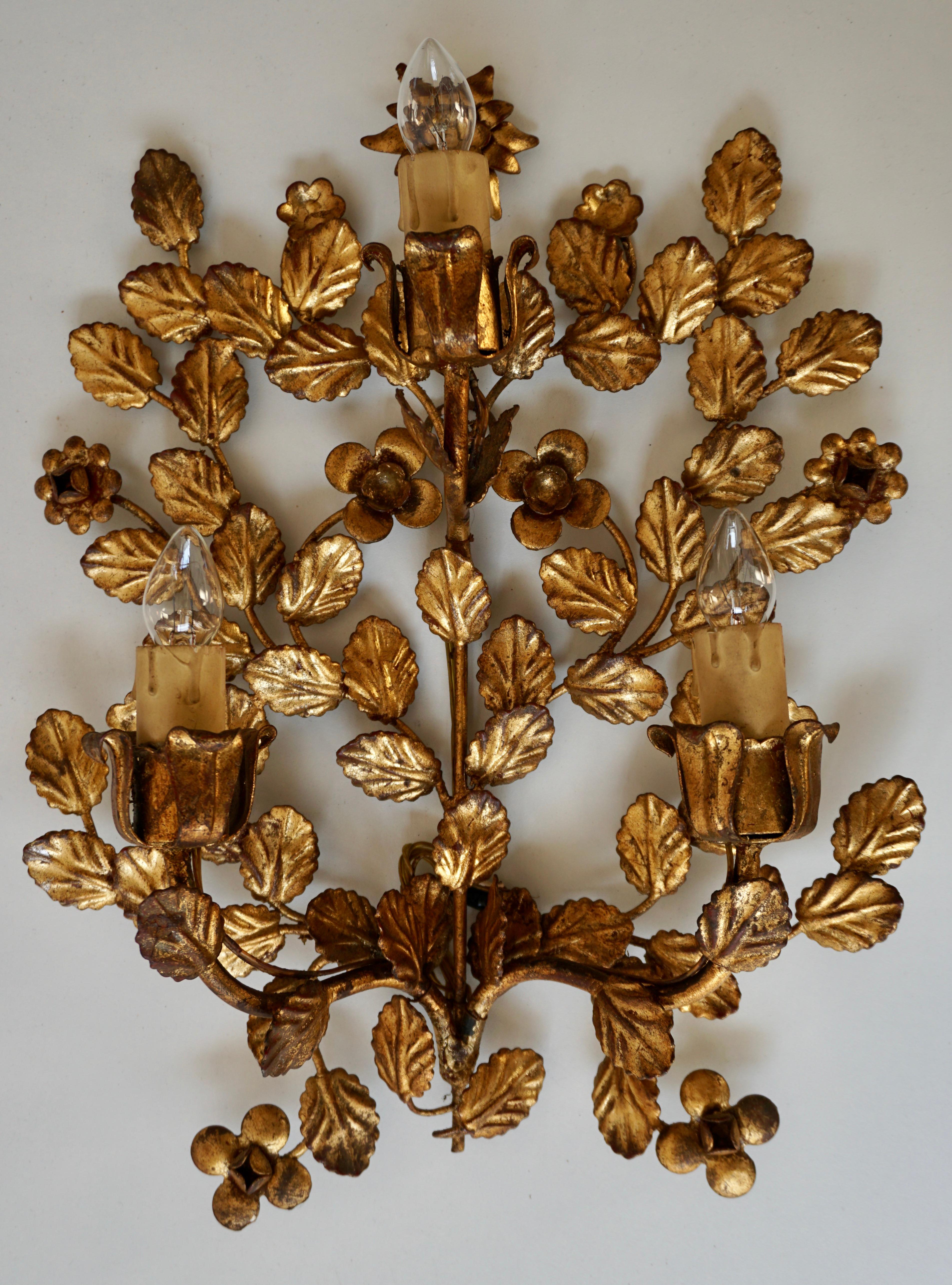 Gilt Pair of French Toleware Gilded Wall Lights
