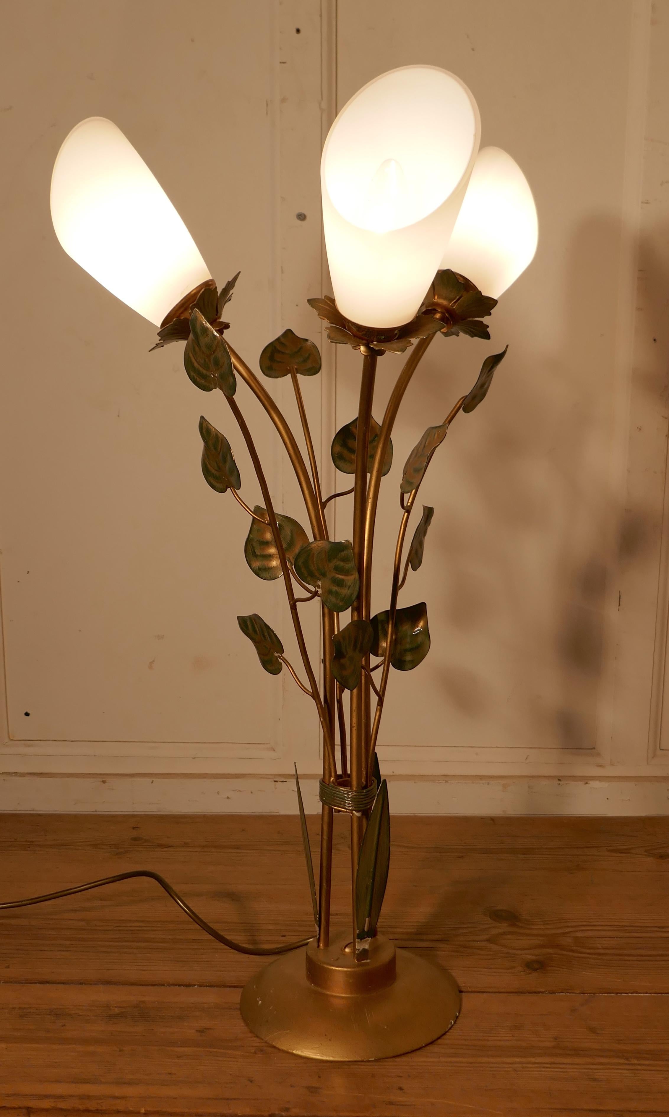 Pair of French Toleware Lamps with Leaves in the Orangery Style, Floor and Table For Sale 2