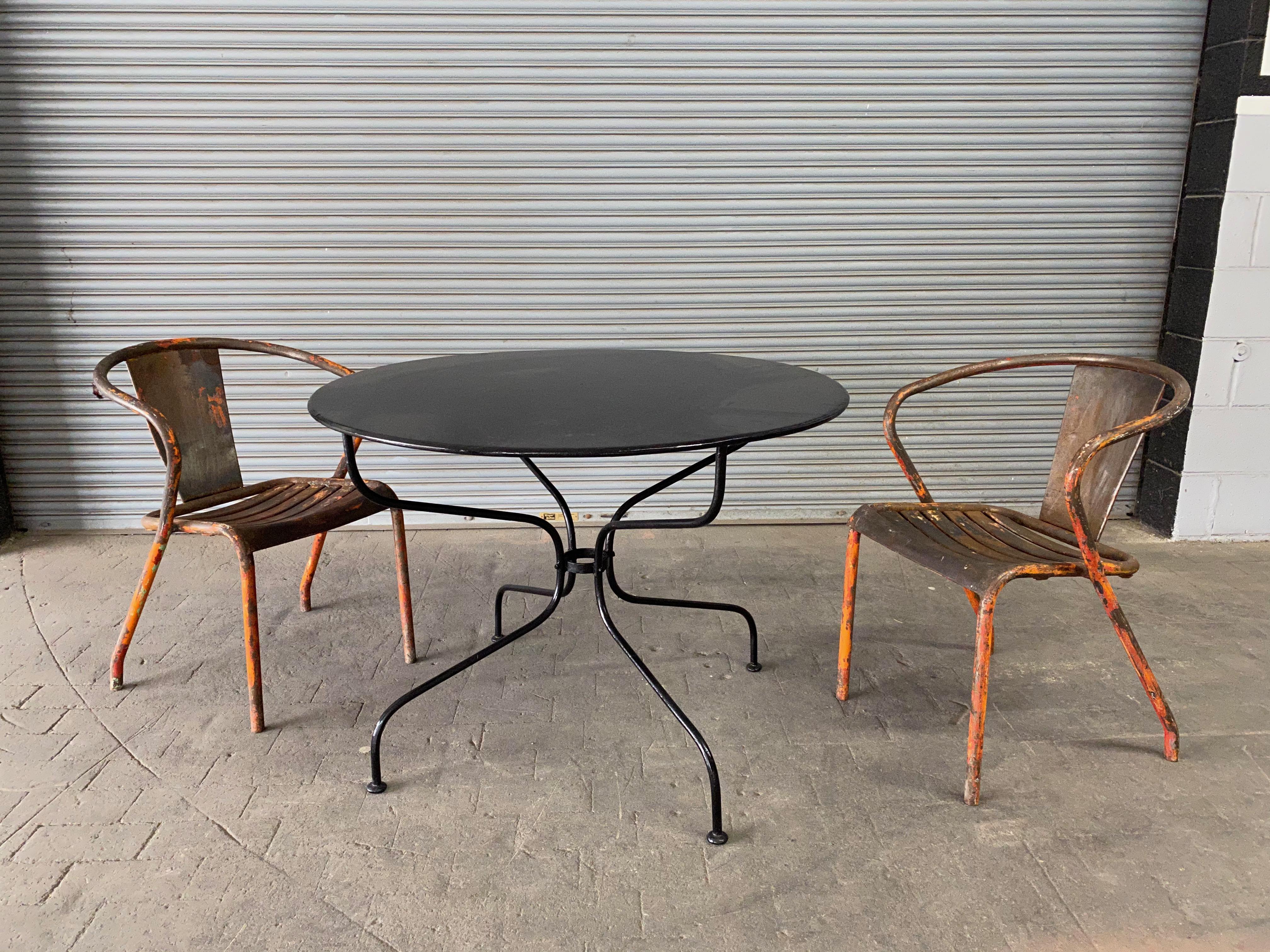 Pair of French Tolix Industrial Chairs with Distressed Orange Paint Finish 10