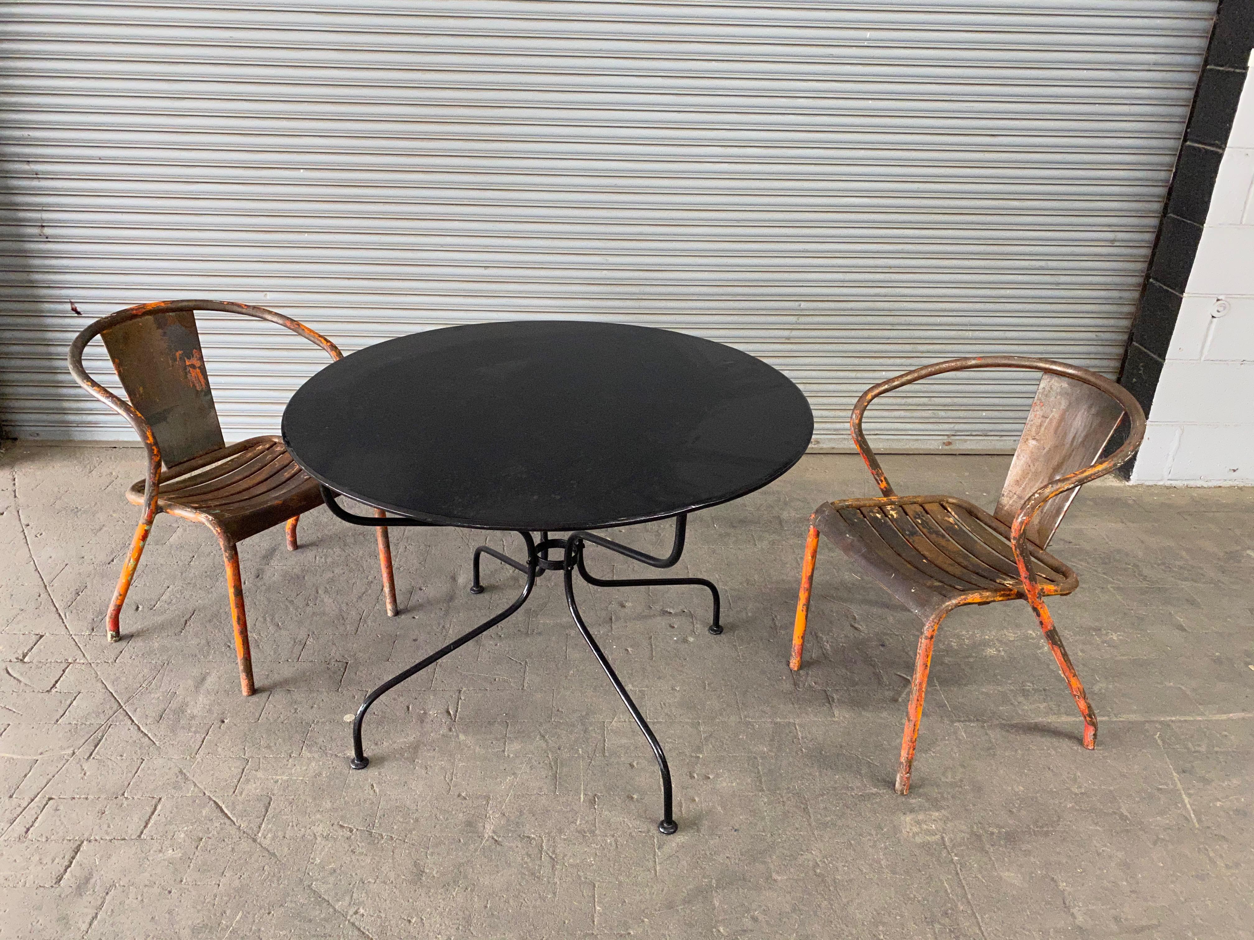Pair of French Tolix Industrial Chairs with Distressed Orange Paint Finish 11
