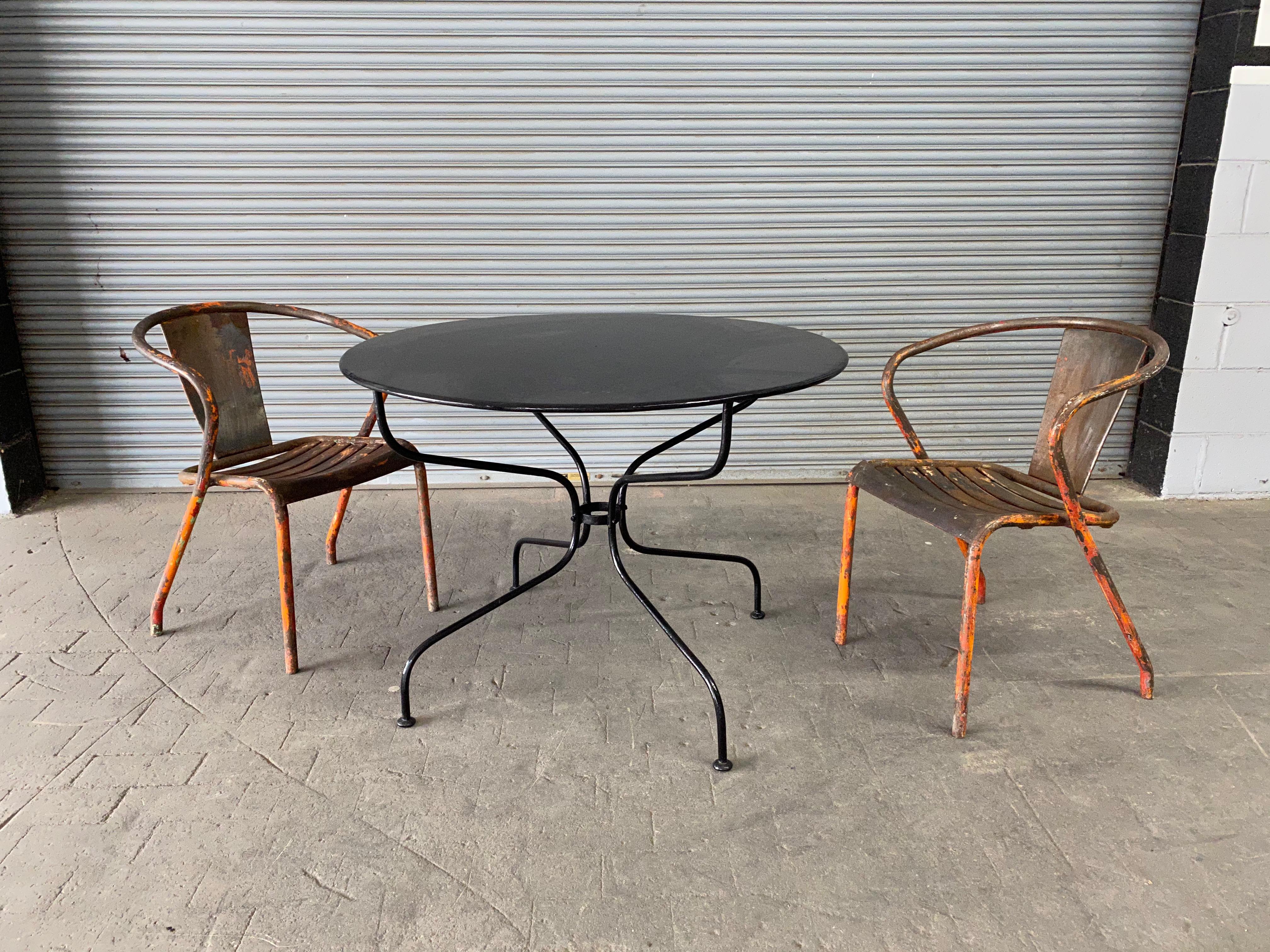 Pair of French Tolix Industrial Chairs with Distressed Orange Paint Finish 12