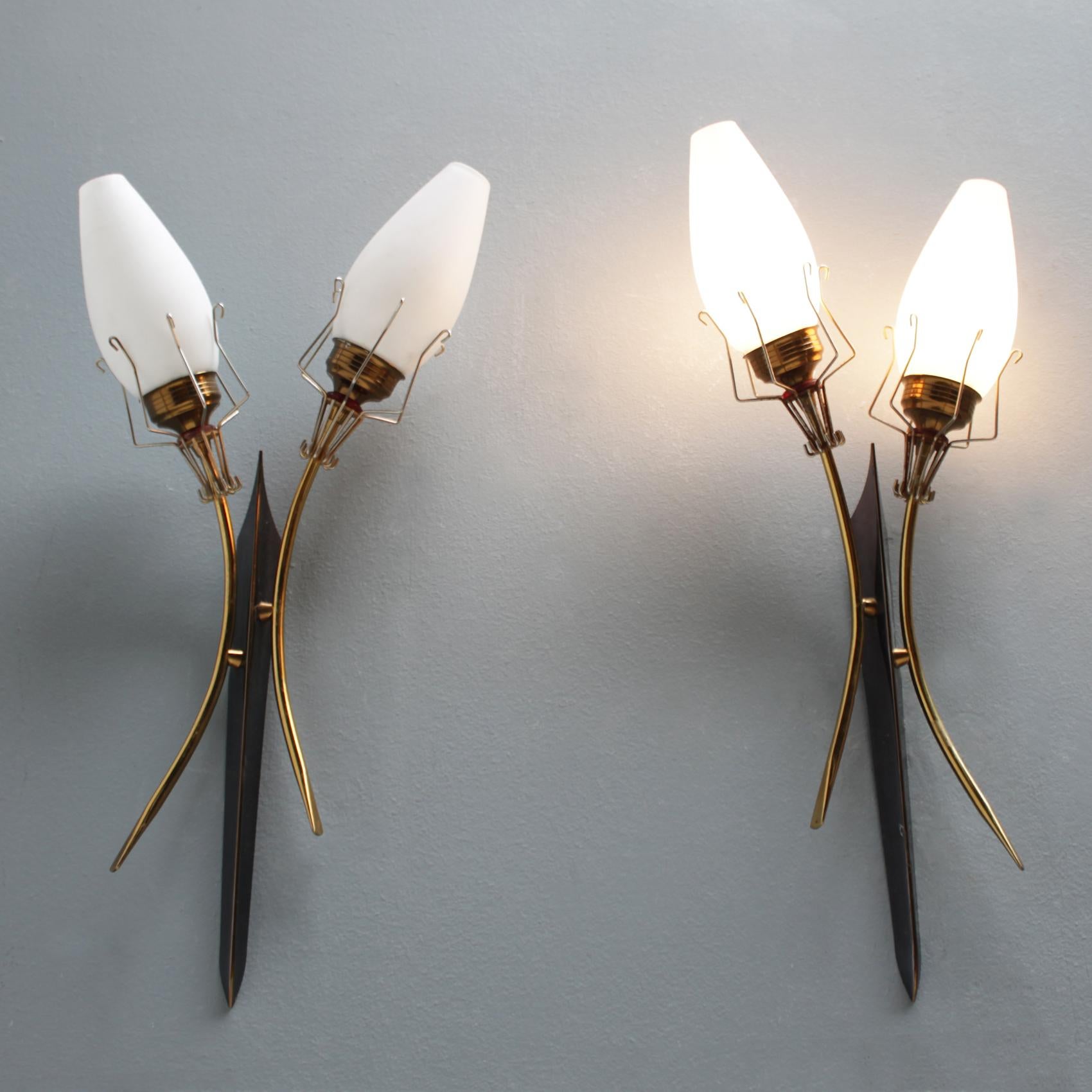 Mid-Century Modern Pair of French Torch Wall Lights Attributed by Maison Arlus