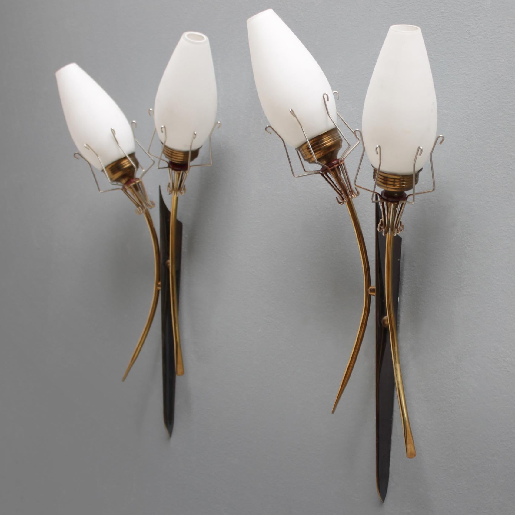 Pair of French Torch Wall Lights Attributed by Maison Arlus In Good Condition In JM Haarlem, NL