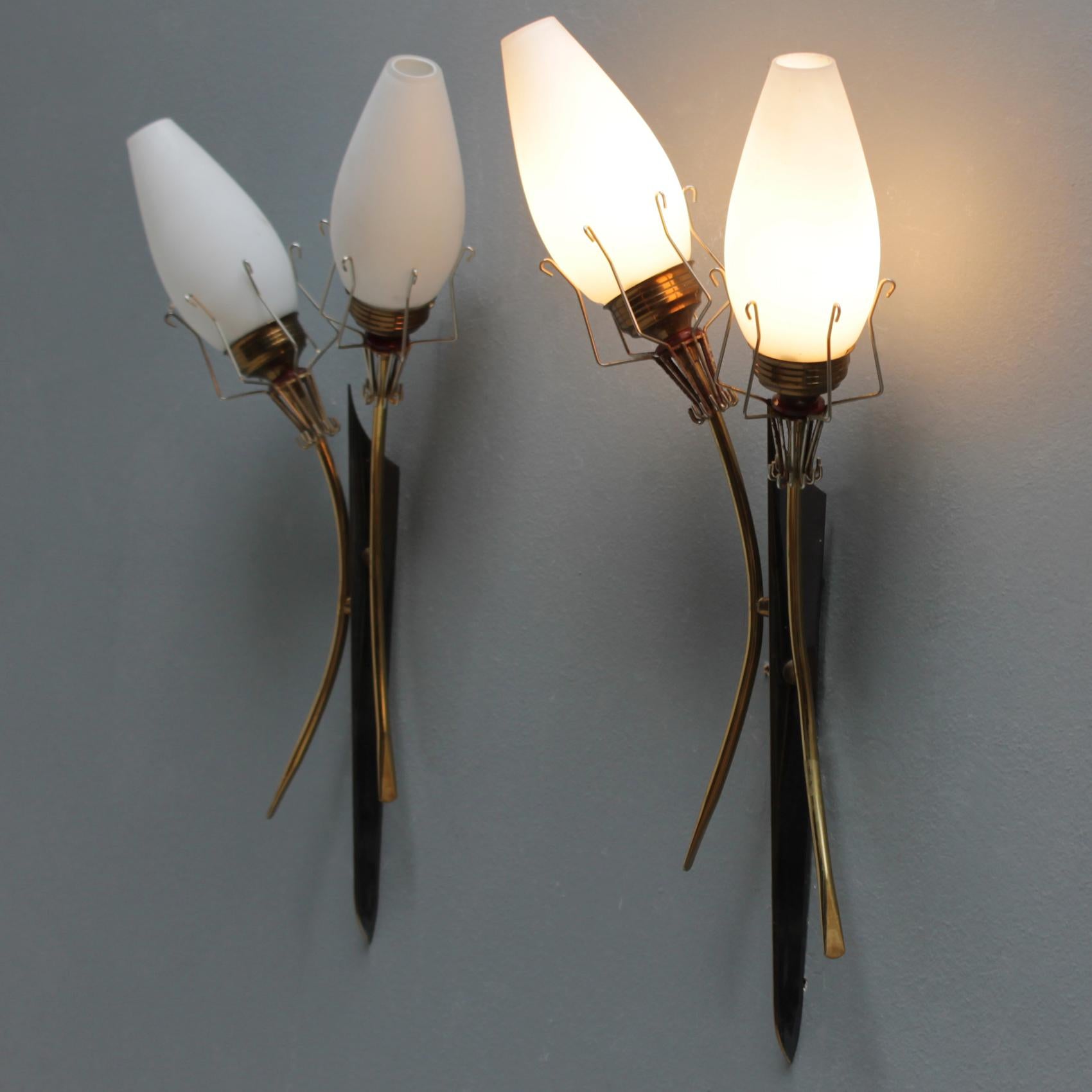 Mid-20th Century Pair of French Torch Wall Lights Attributed by Maison Arlus