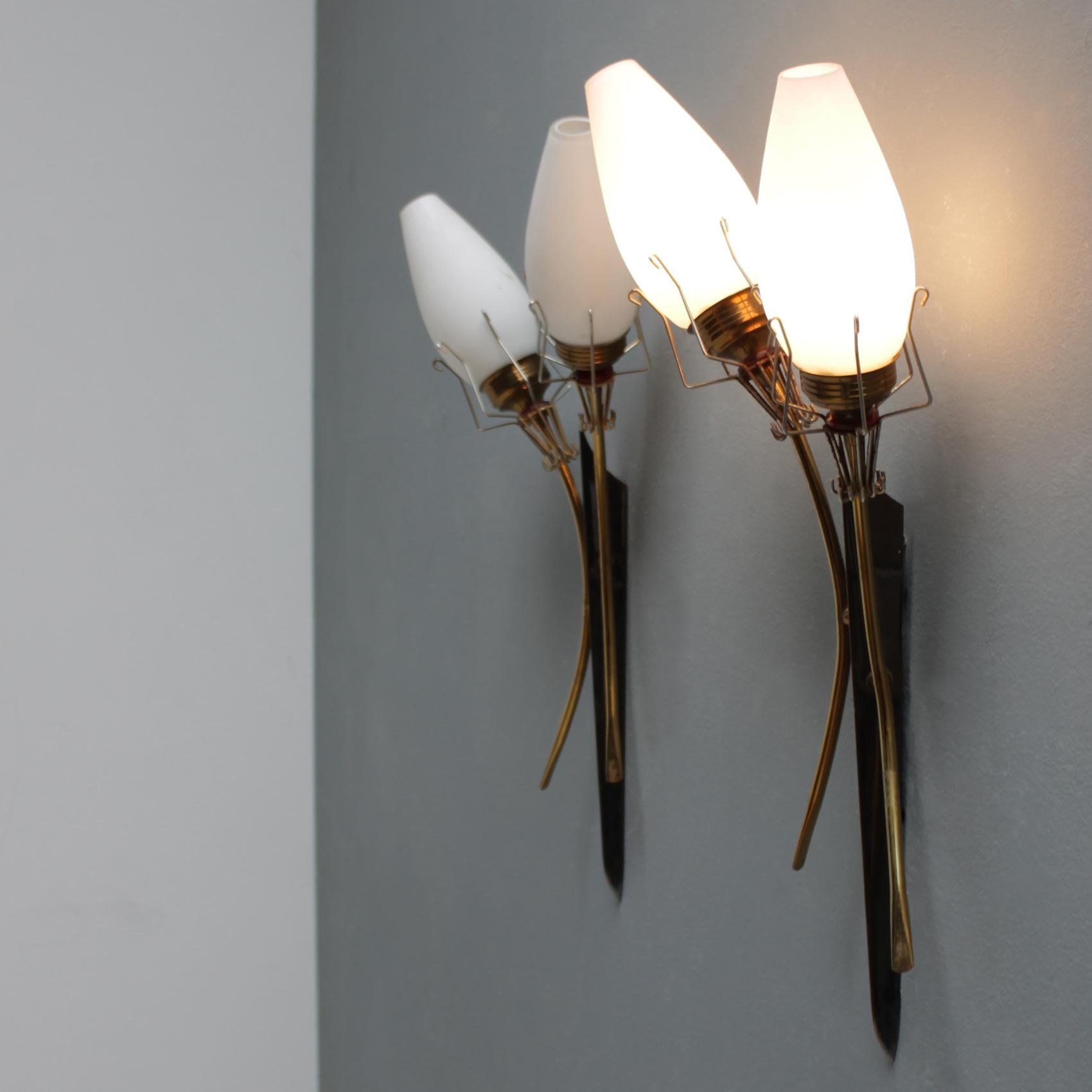 Metal Pair of French Torch Wall Lights Attributed by Maison Arlus