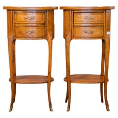 Pair of French Transition Style Oval-Shaped Fruitwood Bedside Tables with Inlay