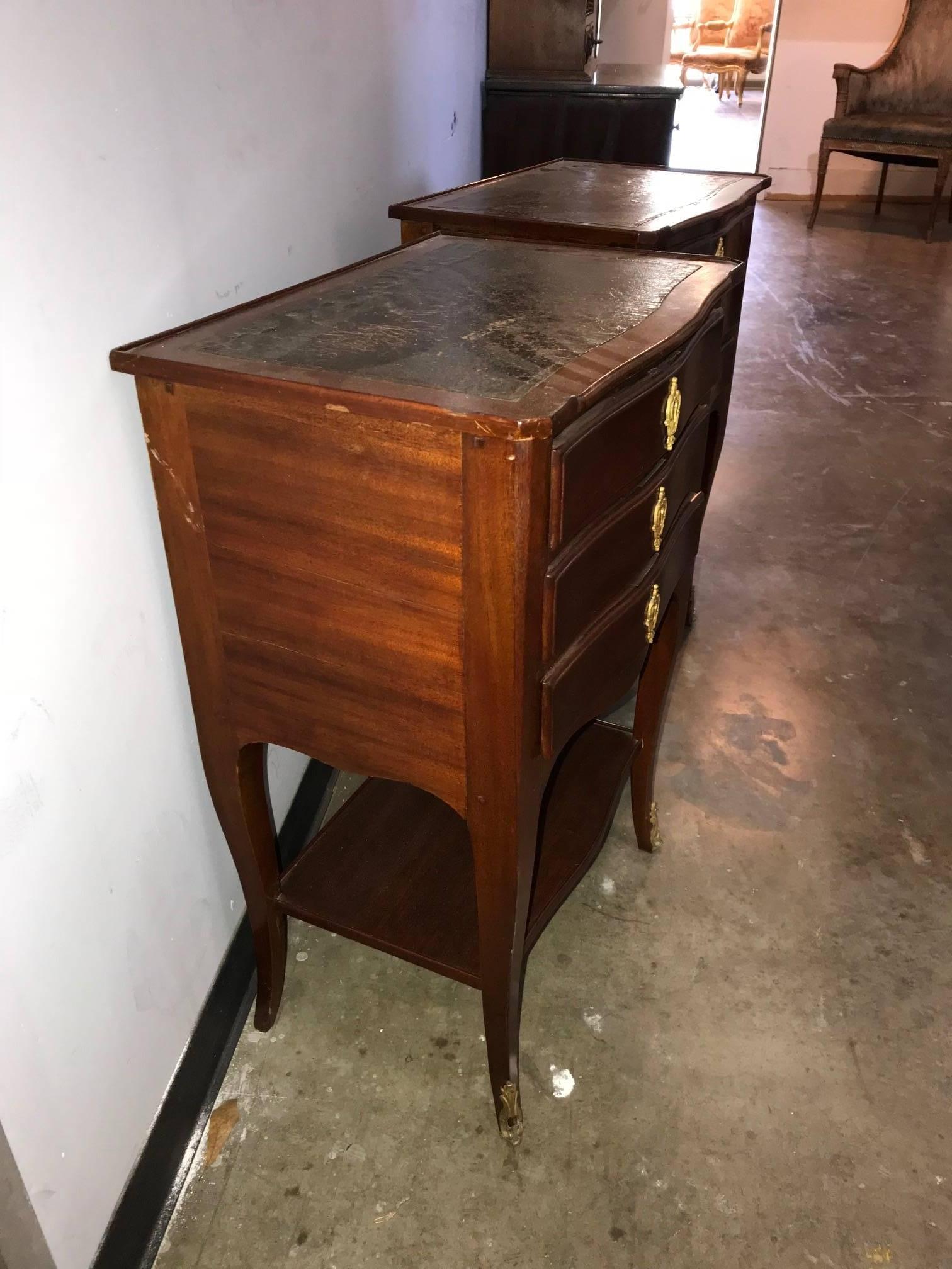 Stained Pair of French Transitional Side Tables