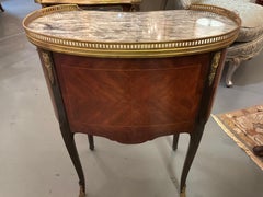 Pair of French transitional style side occasional tables with gray and white top
