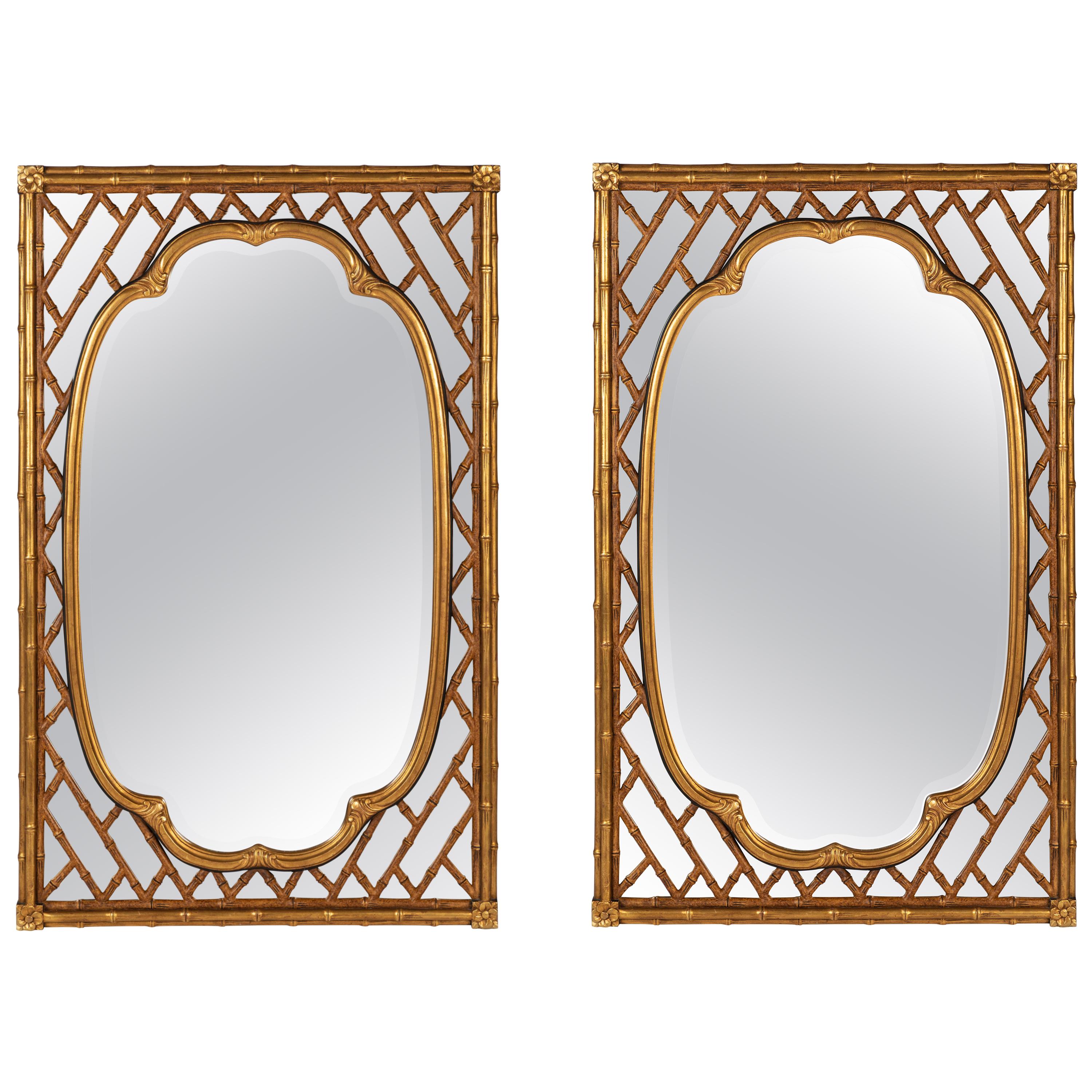 Pair of French Trellis and Bamboo Mirrors by Mirror Fair for Baker Knapp & Tubbs
