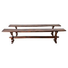 Pair of French Trestle Base Solid Oak Benches