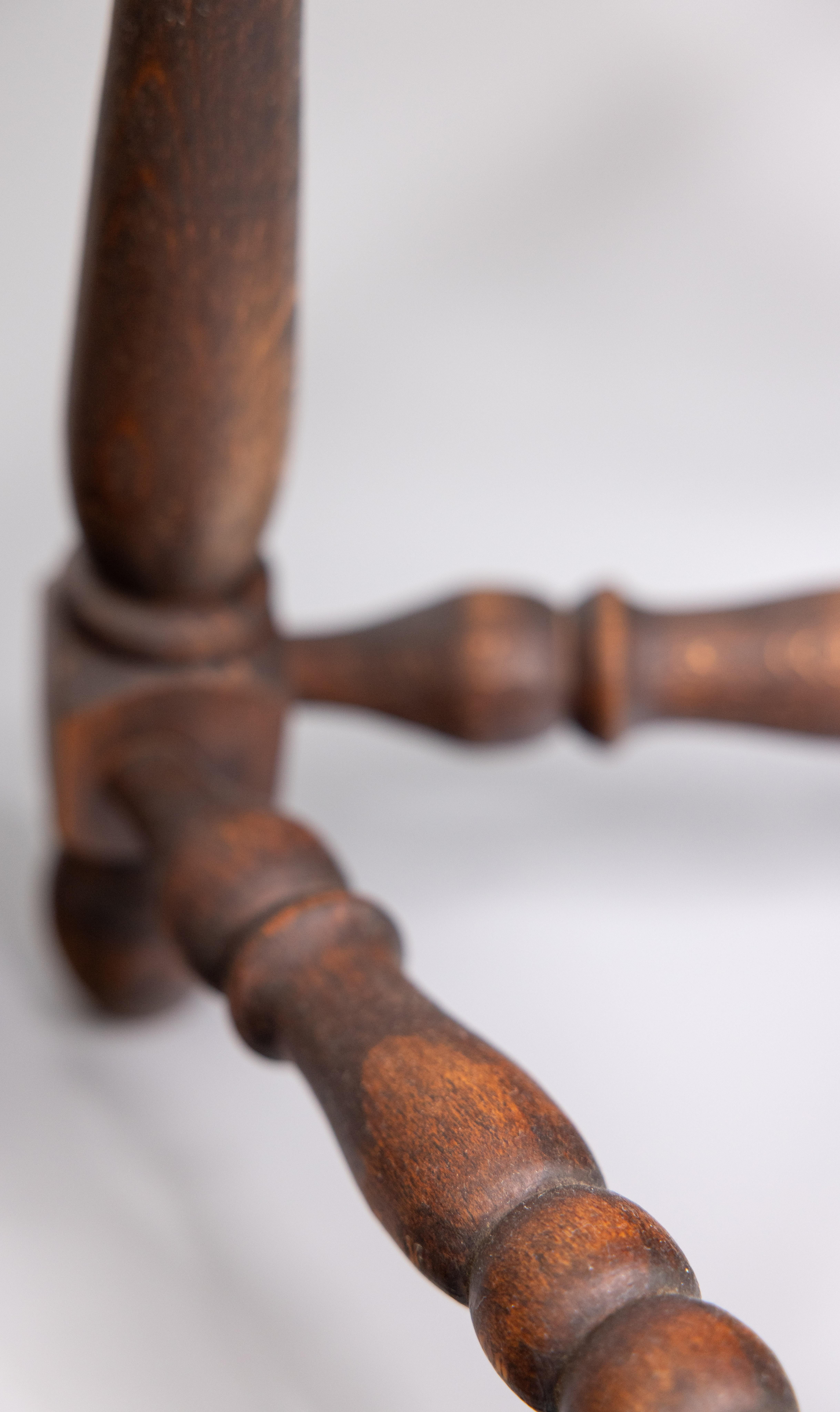 Pair of French Triangular Oak Tripod Stools With Woven Rush Seats, Circa 1900 For Sale 3