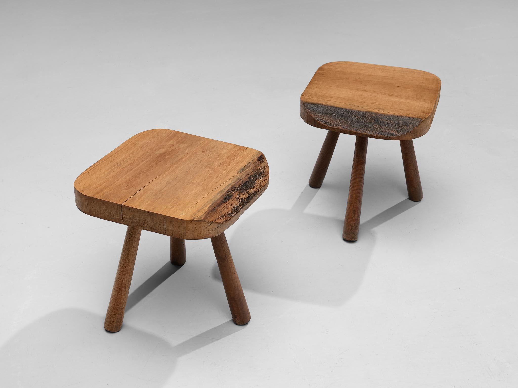 Mid-20th Century Pair of French Tripod Side Tables in Cherry