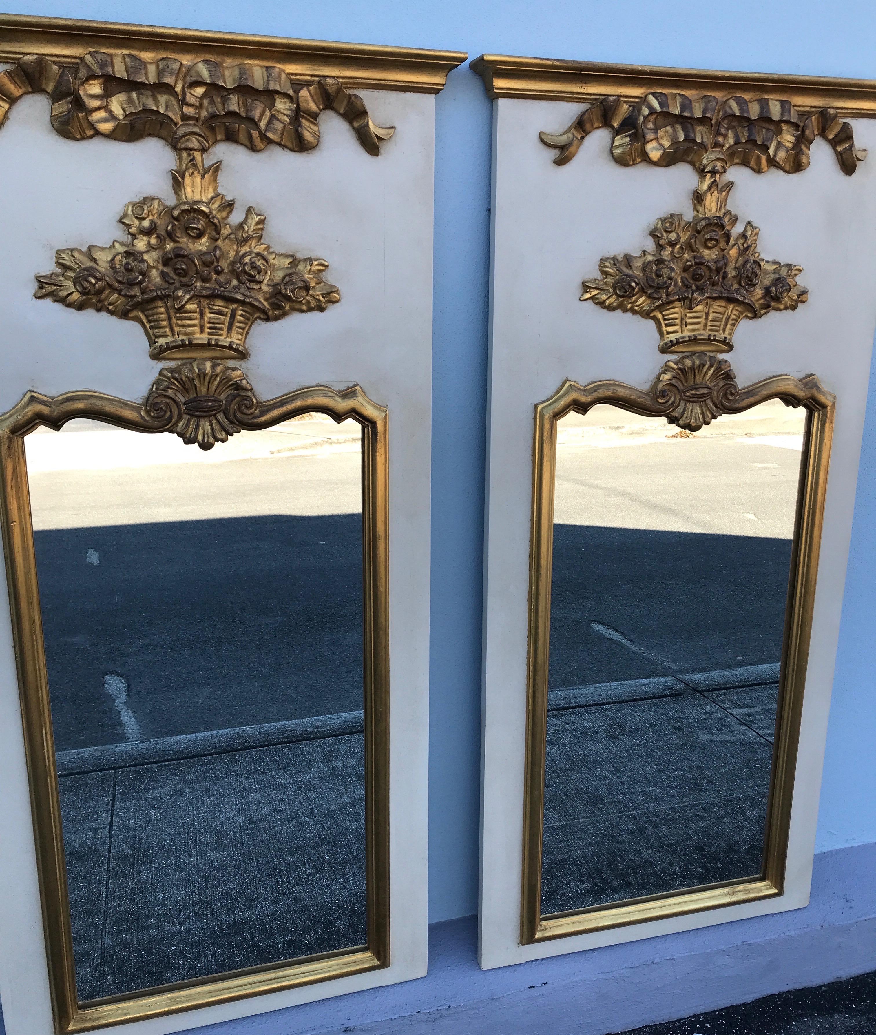 Giltwood Pair of French Trumeau Style Mirrors by Carvers Guild