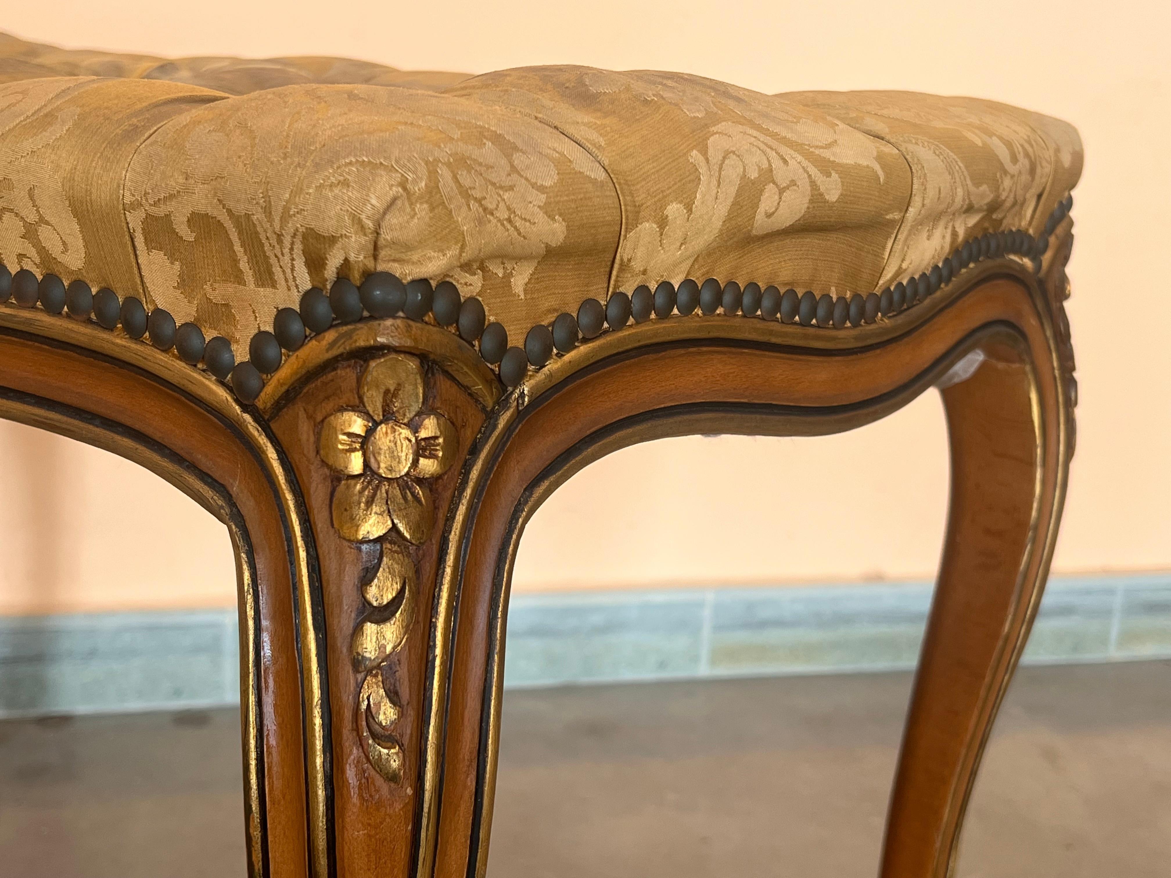 Pair of French Tufted Benches with cabriole legs For Sale 5