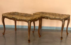 Pair of French Tufted Benches with cabriole legs