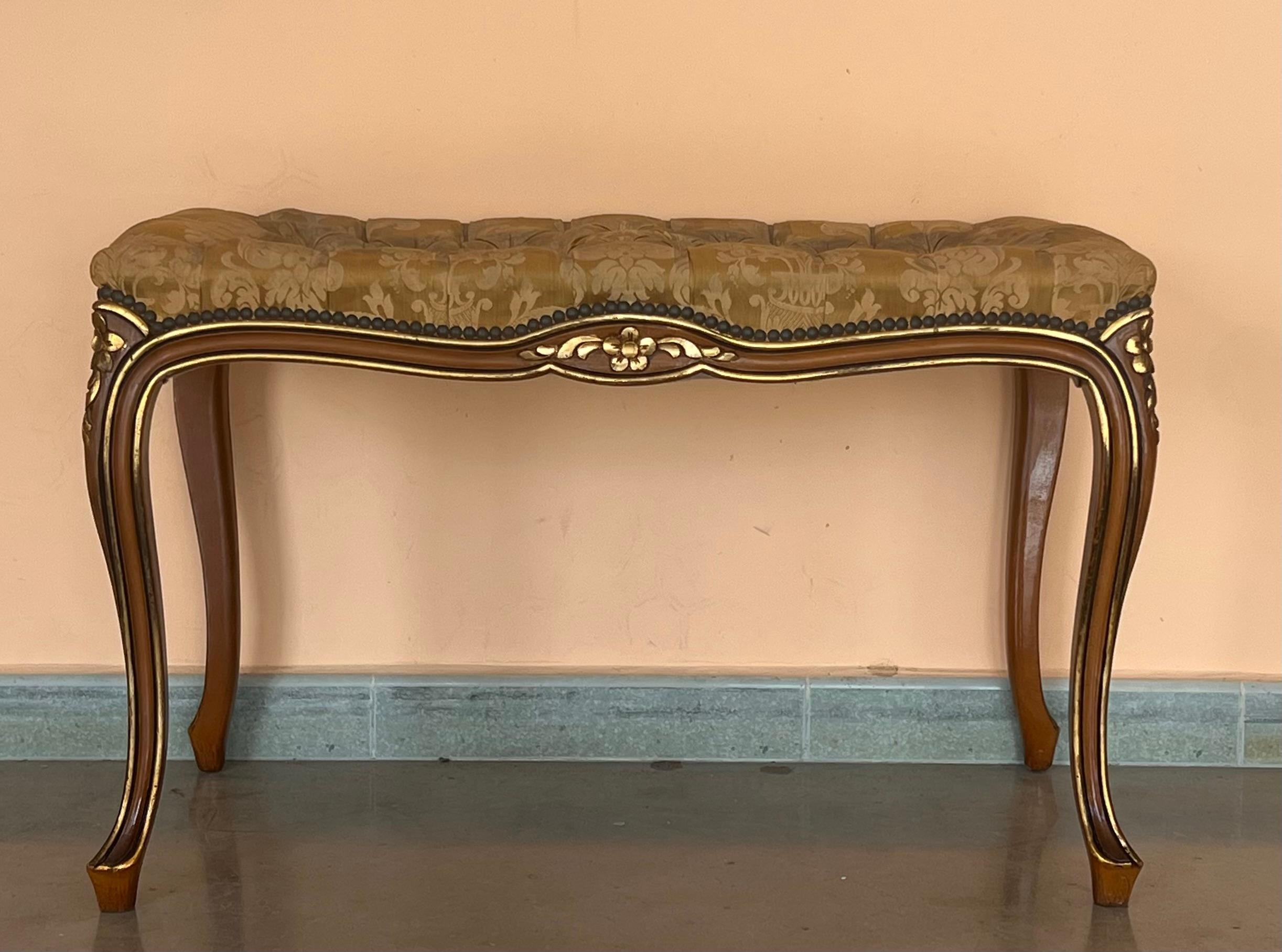 20th Century Pair of French Tufted Benches with cabriole legs For Sale