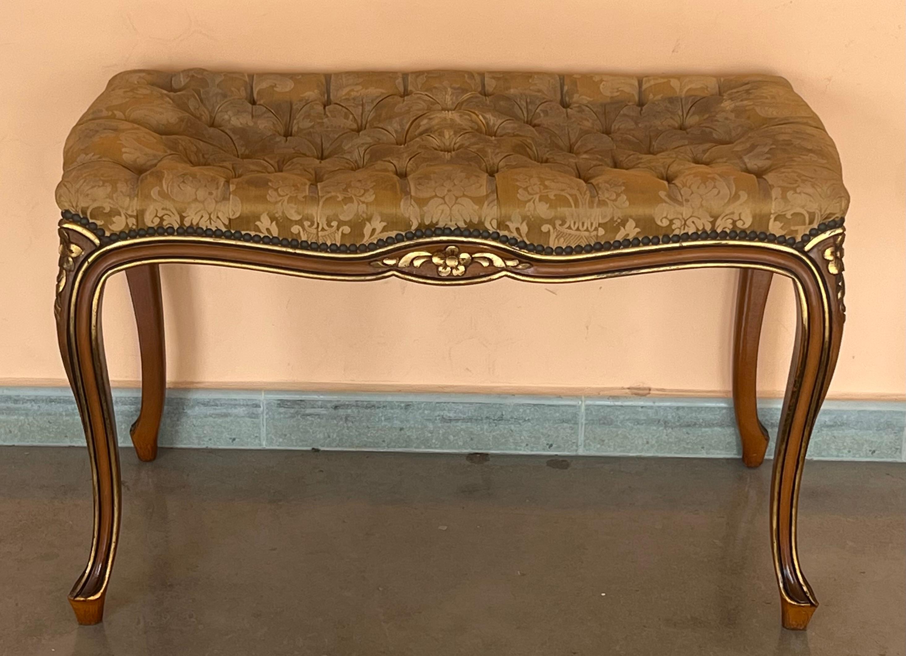 Wood Pair of French Tufted Benches with cabriole legs For Sale