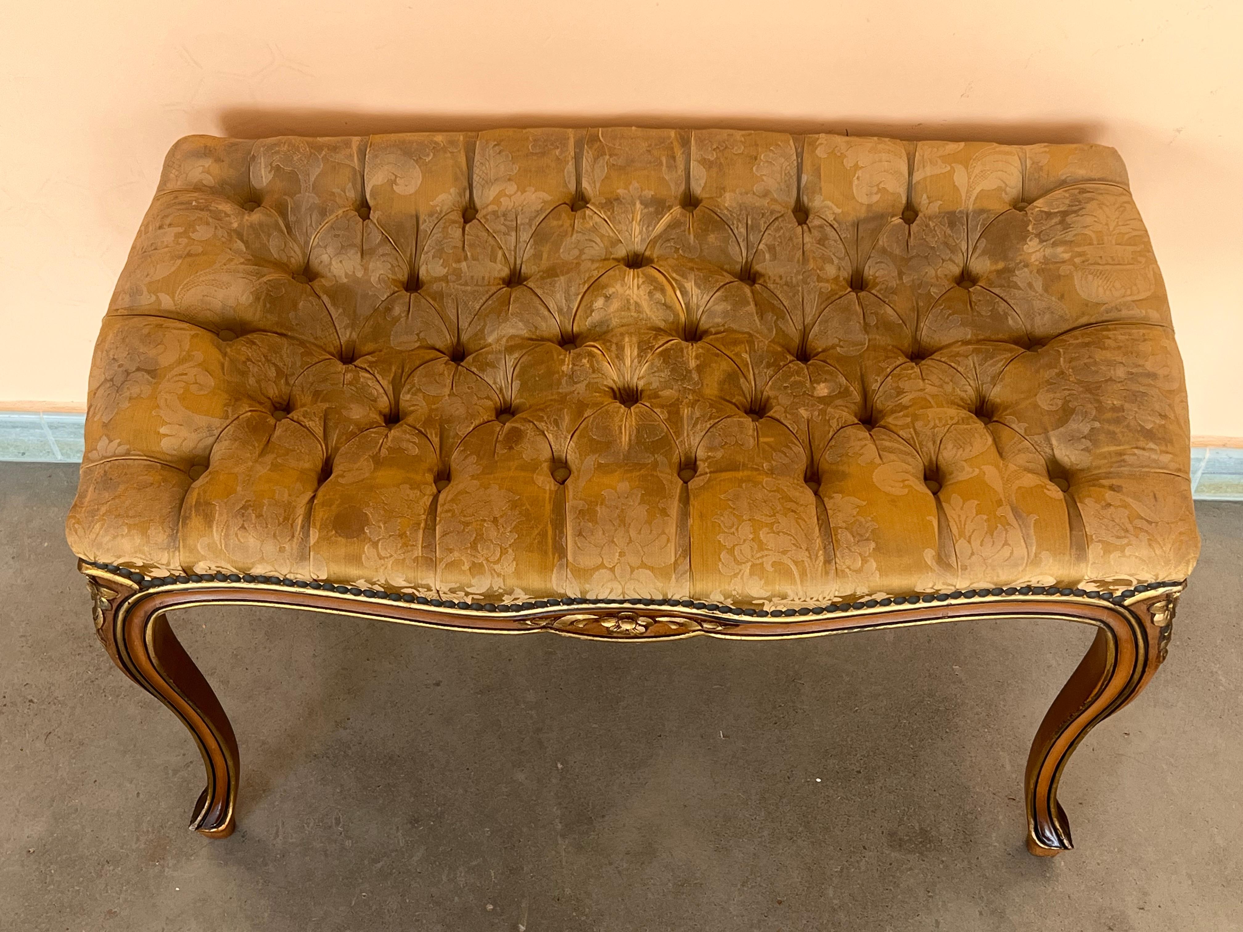 Pair of French Tufted Benches with cabriole legs For Sale 1