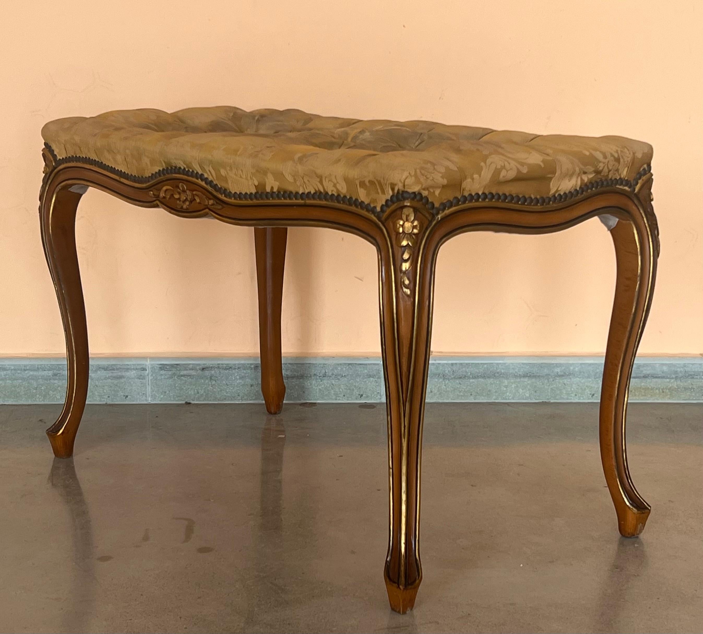 Pair of French Tufted Benches with cabriole legs For Sale 2