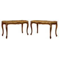 Pair of French Tufted Benches with cabriole legs