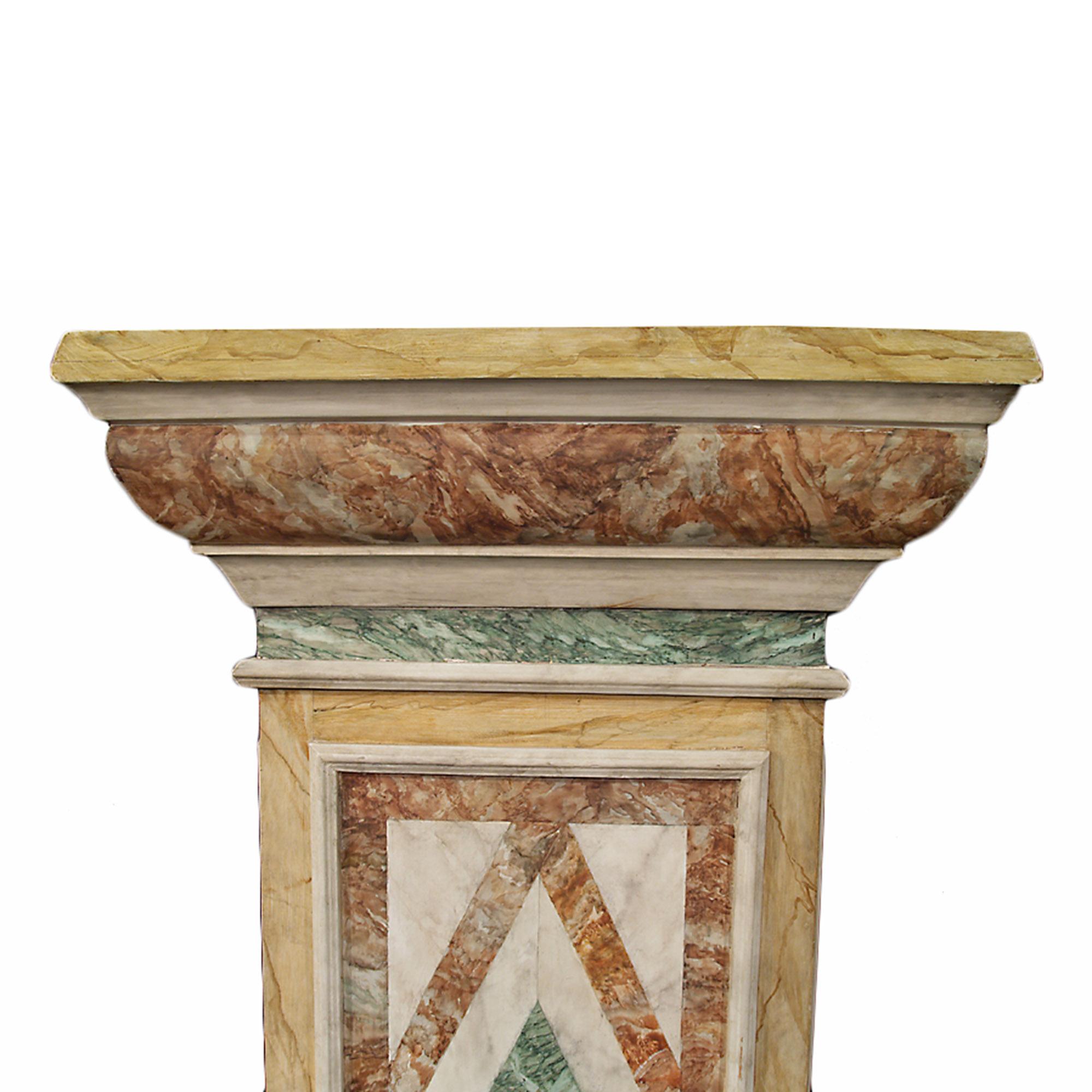 Patinated Pair of French Turn of the Century Faux Marble Painted Wood Pedestals For Sale