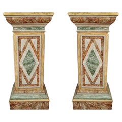 Pair of French Turn of the Century Faux Marble Painted Wood Pedestals