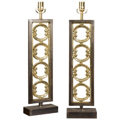 Pair of French Turn of the Century Iron and Brass Fragments Made into Lamps